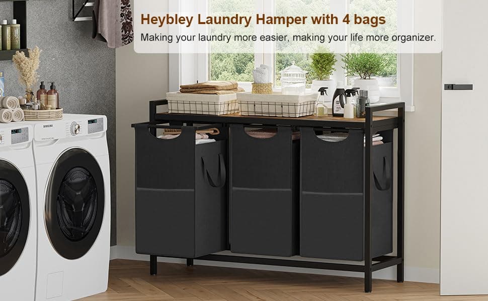 Heybly 3 x 12.5 Gal Laundry Baskets with Sorter for Laundry Room Storage Rustic HLH003SR