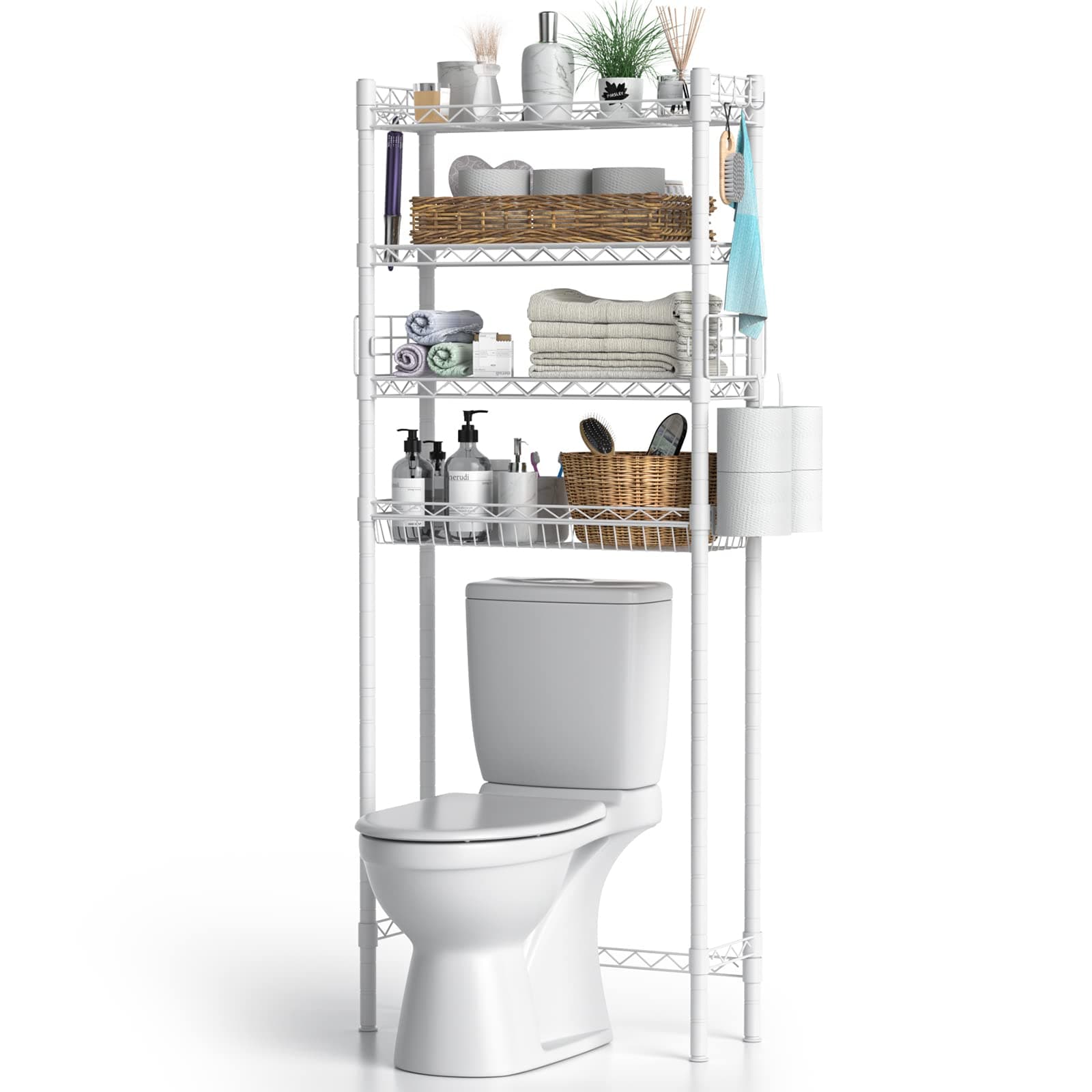 White Over-The-Toilet Storage Shelf, Bathroom Space Saver Organizer