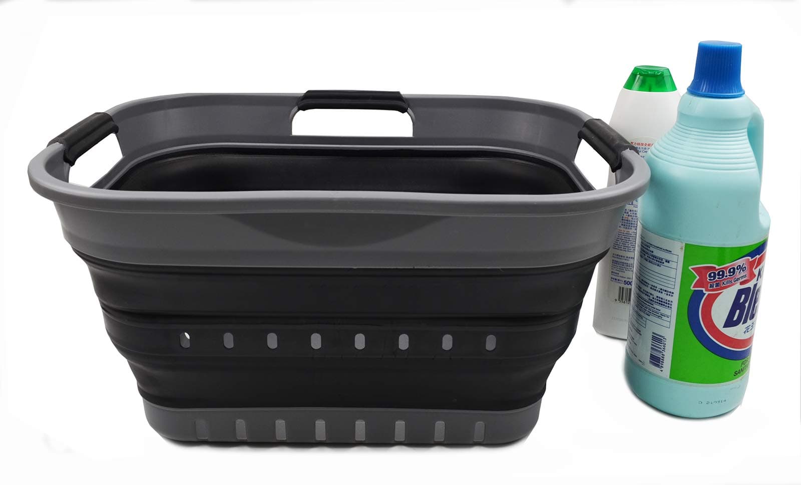 Sammart 19L Collapsible Laundry Basket - Grey/Black, 5 Gallon Storage Organizer