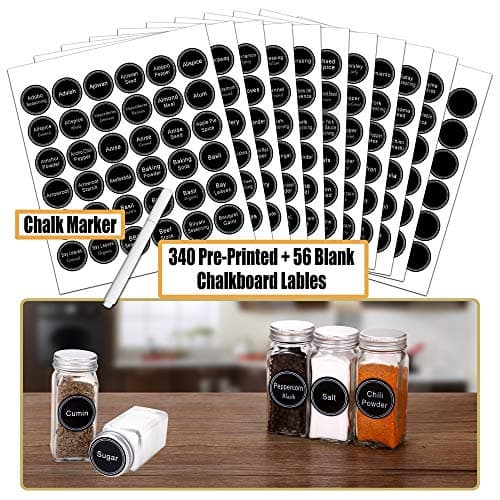 SWOMMOLY Spice Rack Organizer with 18 Square Jars, 396 Labels, Black