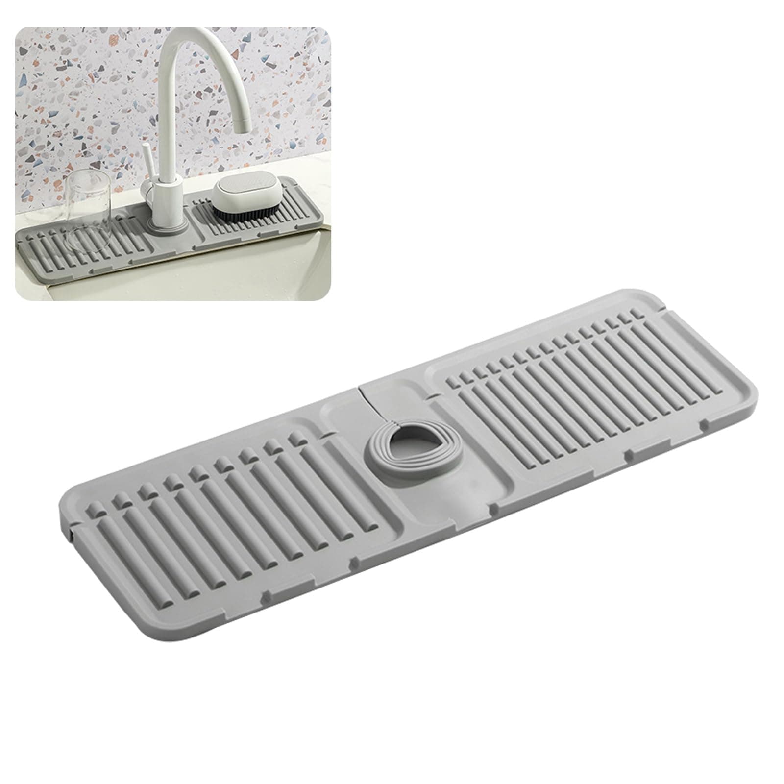 Premium Silicone Kitchen Faucet Mat - Fast Drying Splash Guard (1 Pack, Gray)