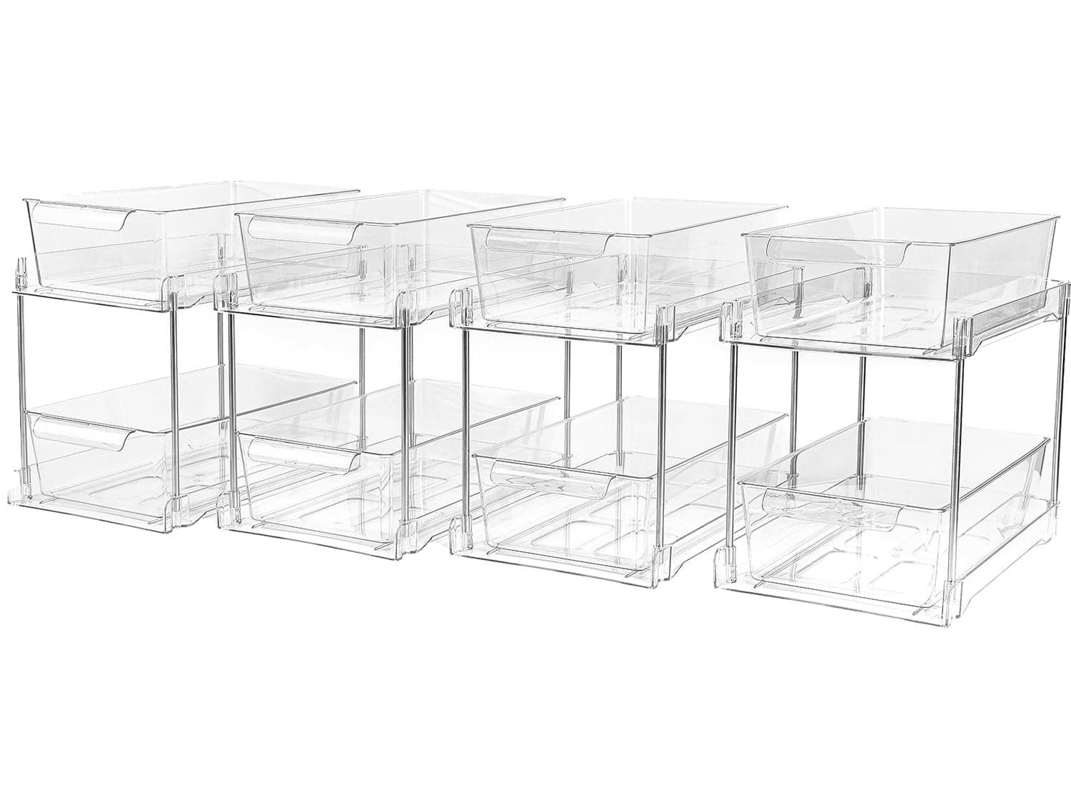 4Pack Clear Under Sink Bathroom Storage Organizers with Pull-Out Track for Pantry Cabinets