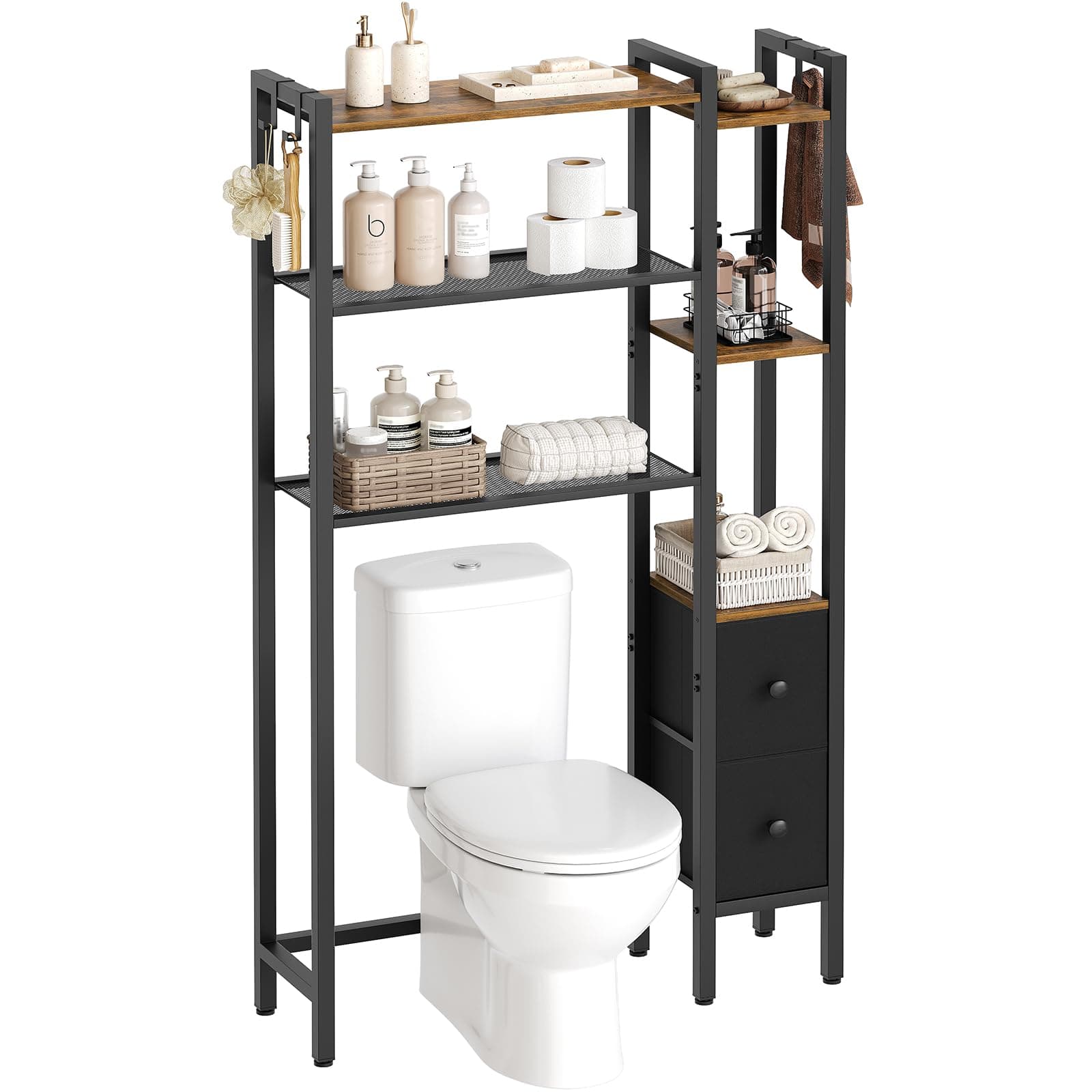 Rustic Brown & Black 6-Tier Toilet Organizer TR03BR