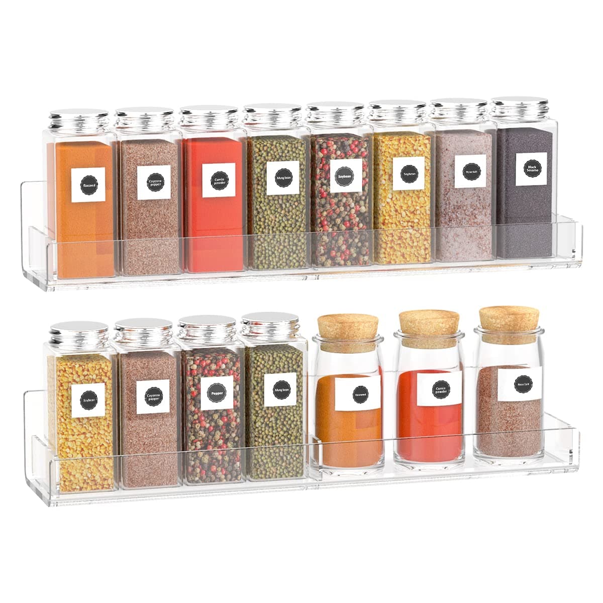 Acrylic Spice Rack Wall Mount, 2 Pack Kitchen Seasoning Organizer