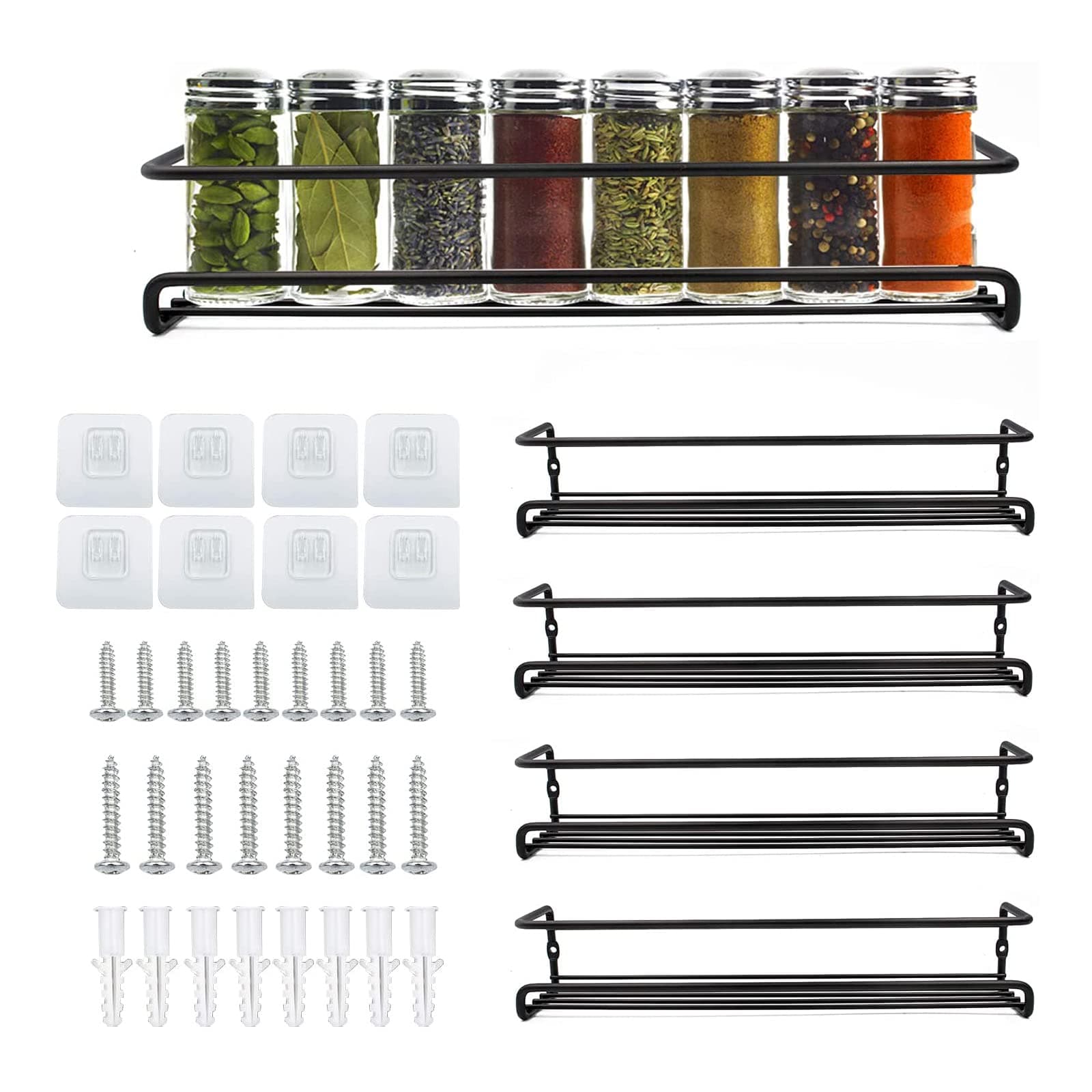 4 Pack Demoyaya Spice Rack Organizer, Wall Mountable with Adhesive or Screws, Spice Shelves Kitchen Pantry