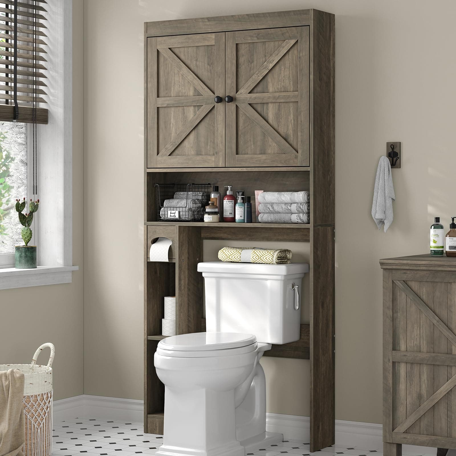 Barn Doors Farmhouse Over Toilet Storage Cabinet
