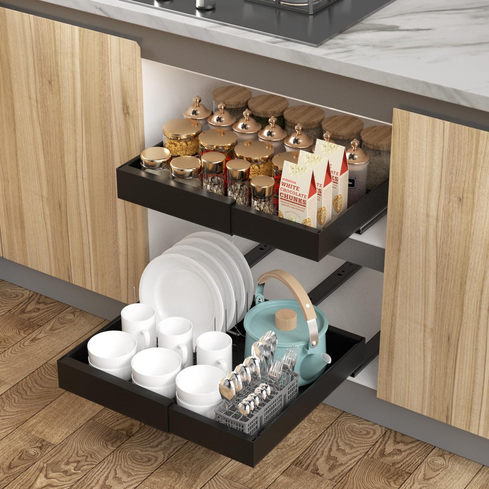 Expandable Pull Out Cabinet Organizer - Black 2 PCS