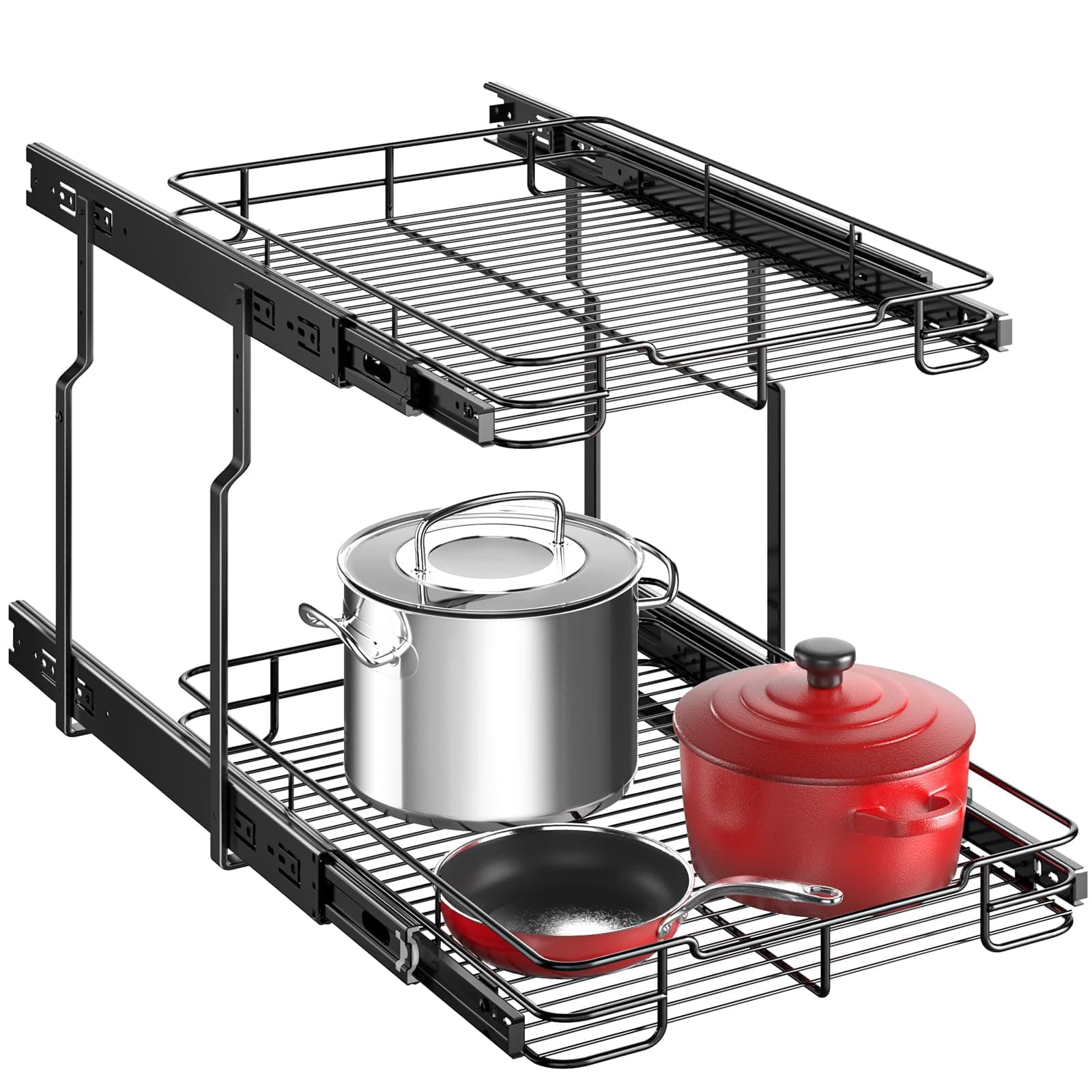 Delamu 2-Tier Pull Out Shelf for Kitchen Cabinet, Pantry, Bathroom (14" W x 21" D)