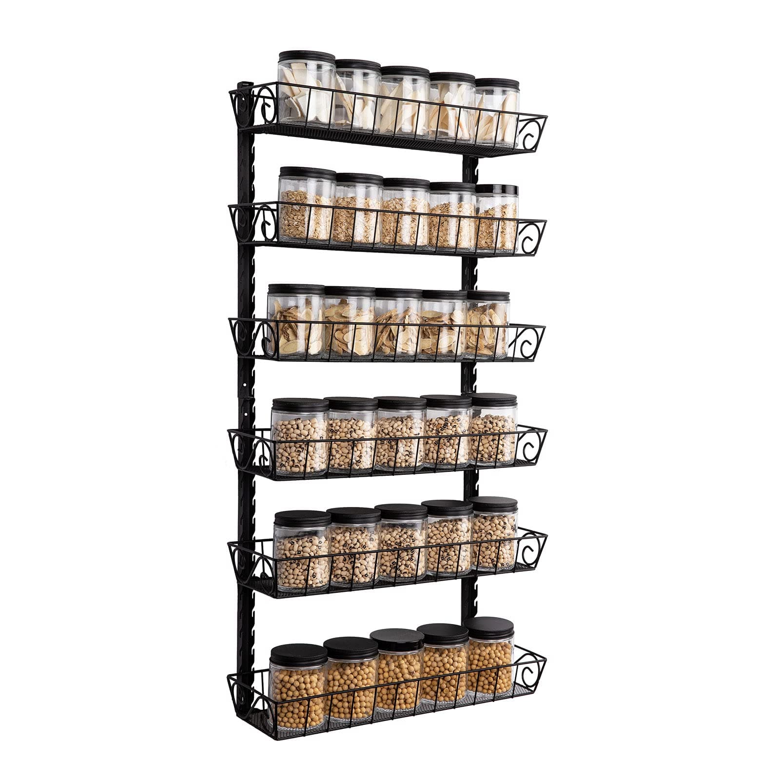 Adjustable Wall Mount Spice Rack for Kitchen, 6-Tier Organizer, Black