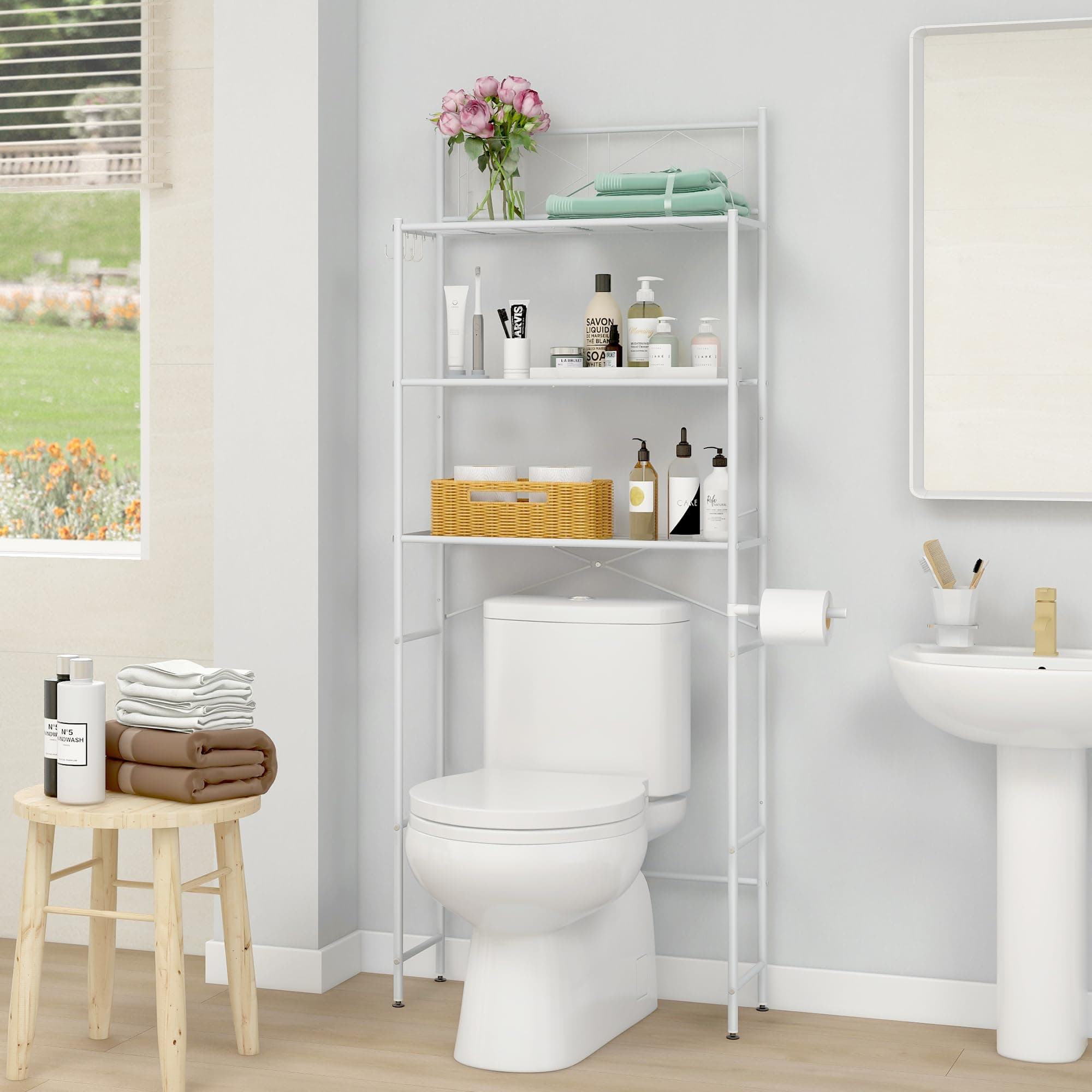 MallBoo White Over-The-Toilet 3-Tier Storage Rack