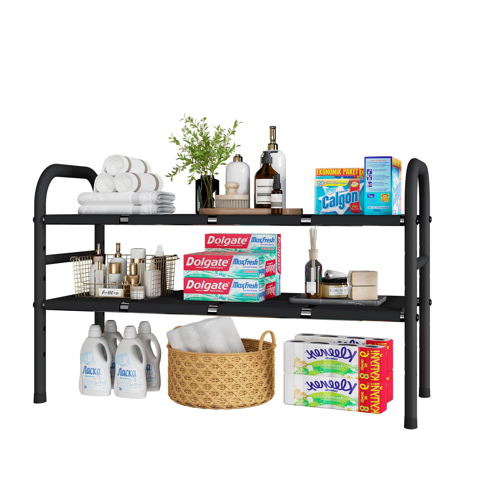 2-Tier Under Sink Organizer with 8 Removable Boards for Kitchen, Bathroom & More