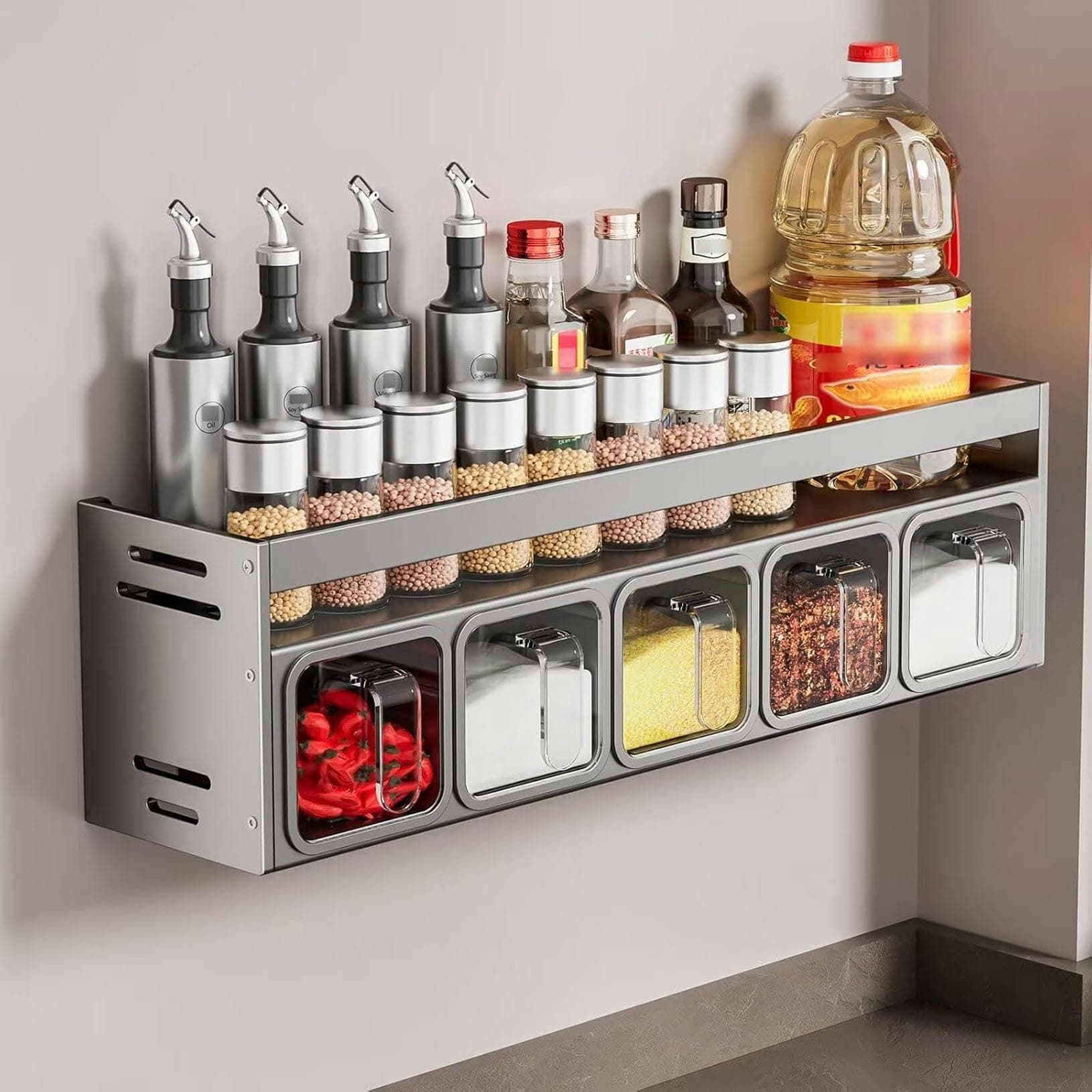 Wall-Mounted & Countertop Spice Rack Organizer - 3 Box Shelf for Kitchen Cupboards