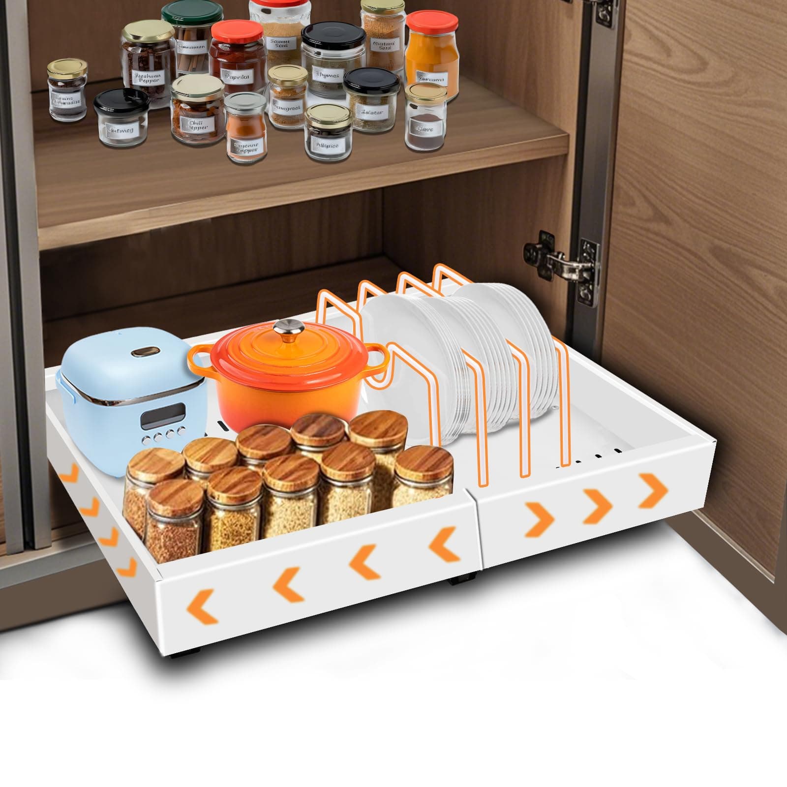 White Expandable Cabinet Organizer, 11.7"-19.7" Pull Out Drawer with 4 Dividers for Kitchen, Pantry, Bathroom