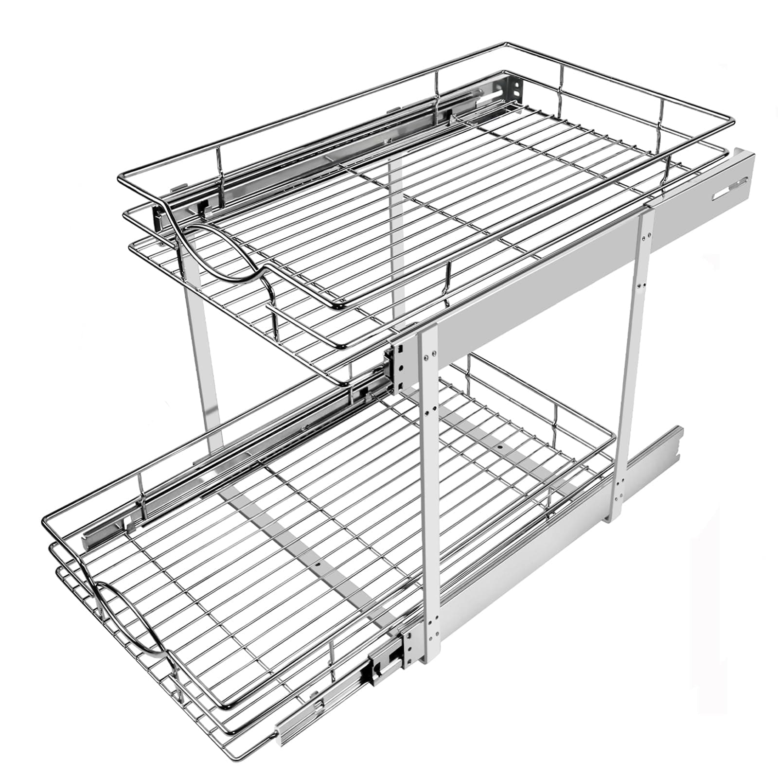 14" W x 21" D Chrome 2-Tier Slide-Out Drawer Organizer for Kitchen, Bathroom, Pantry