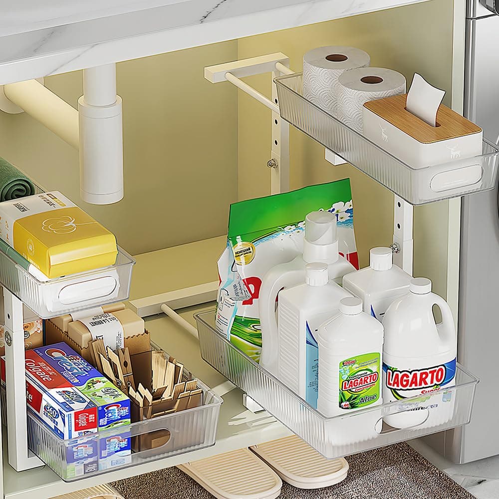 2-Pack Under-Sink Organizer, Adjustable 2-Tier Cabinet Storage for Kitchen and Bath Metal