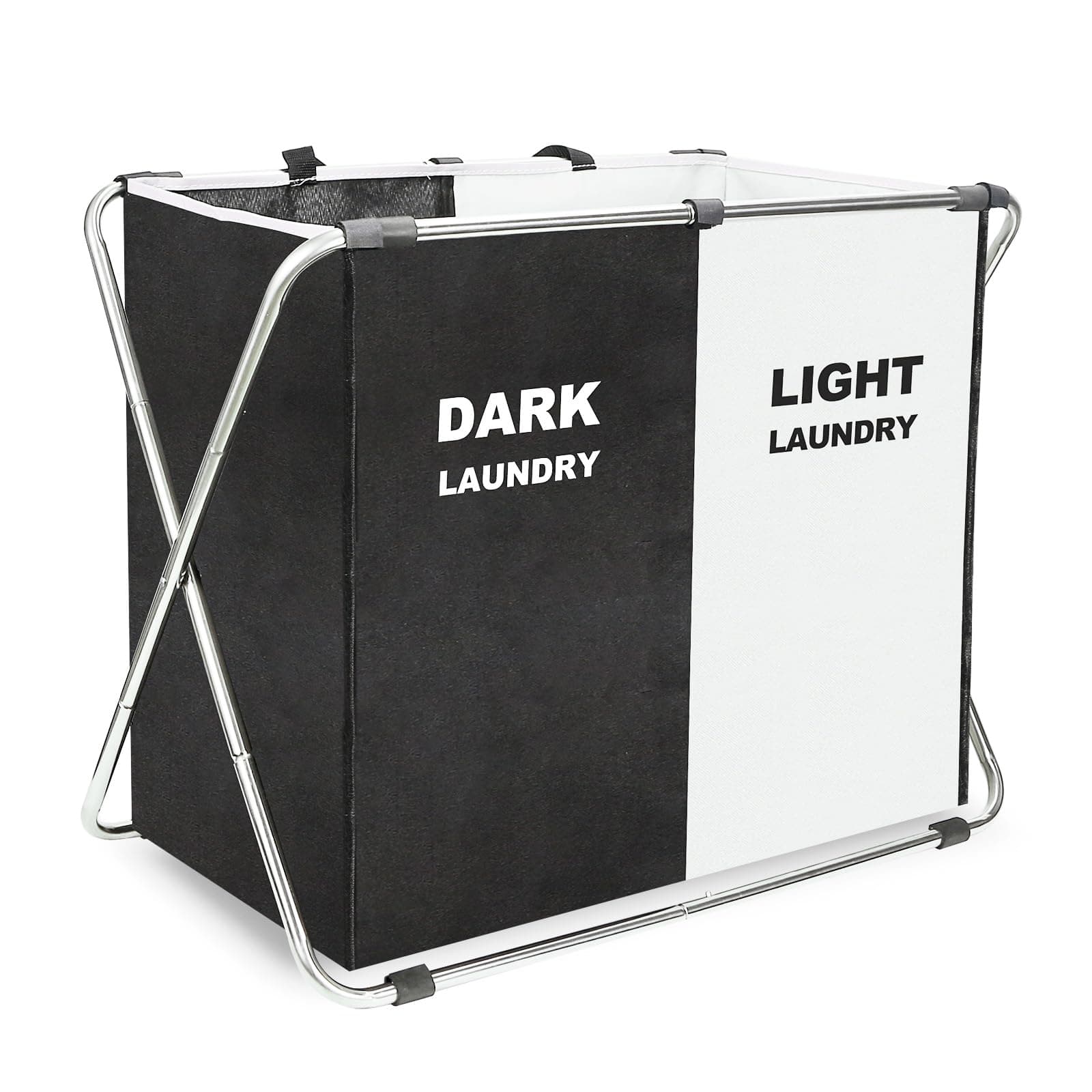 135L Laundry Sorter Basket with Aluminum Frame, 26" x 24" H, Black+White (2-Section)