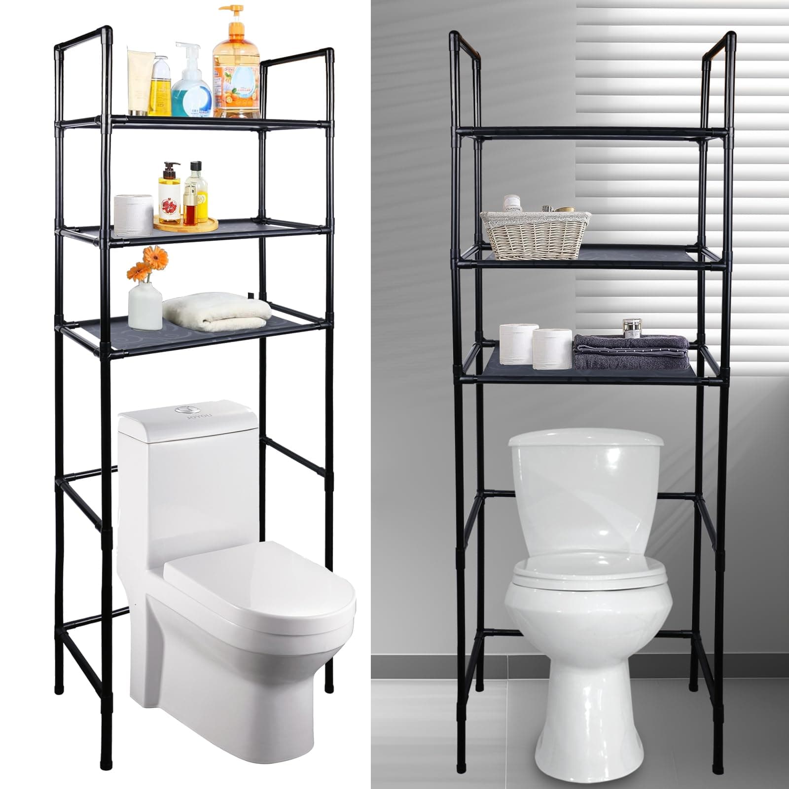 3 Tier Bathroom Organizer Freestanding Toilet Shelf - Black