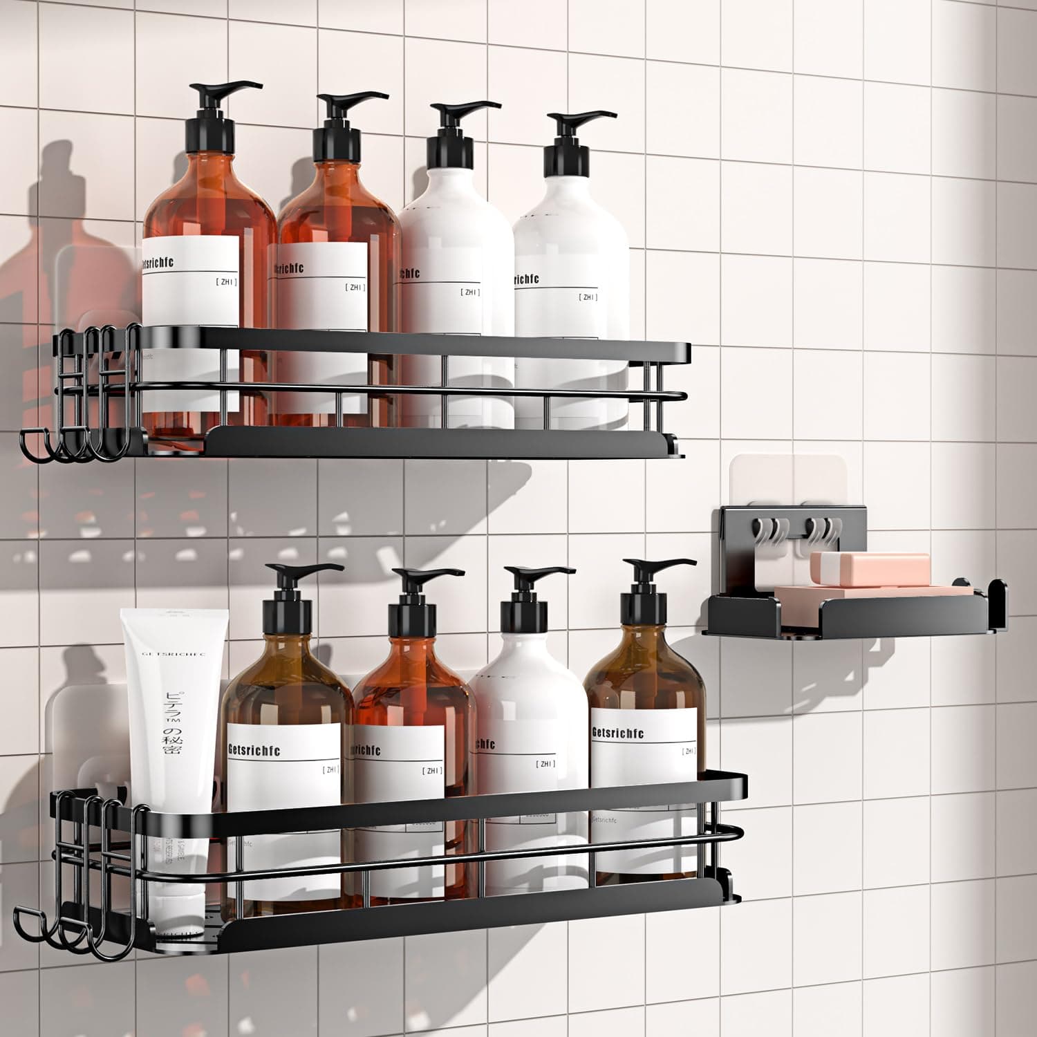 Large Rustproof Stainless Steel Shower Caddy with Soap Holder & 4 Hooks
