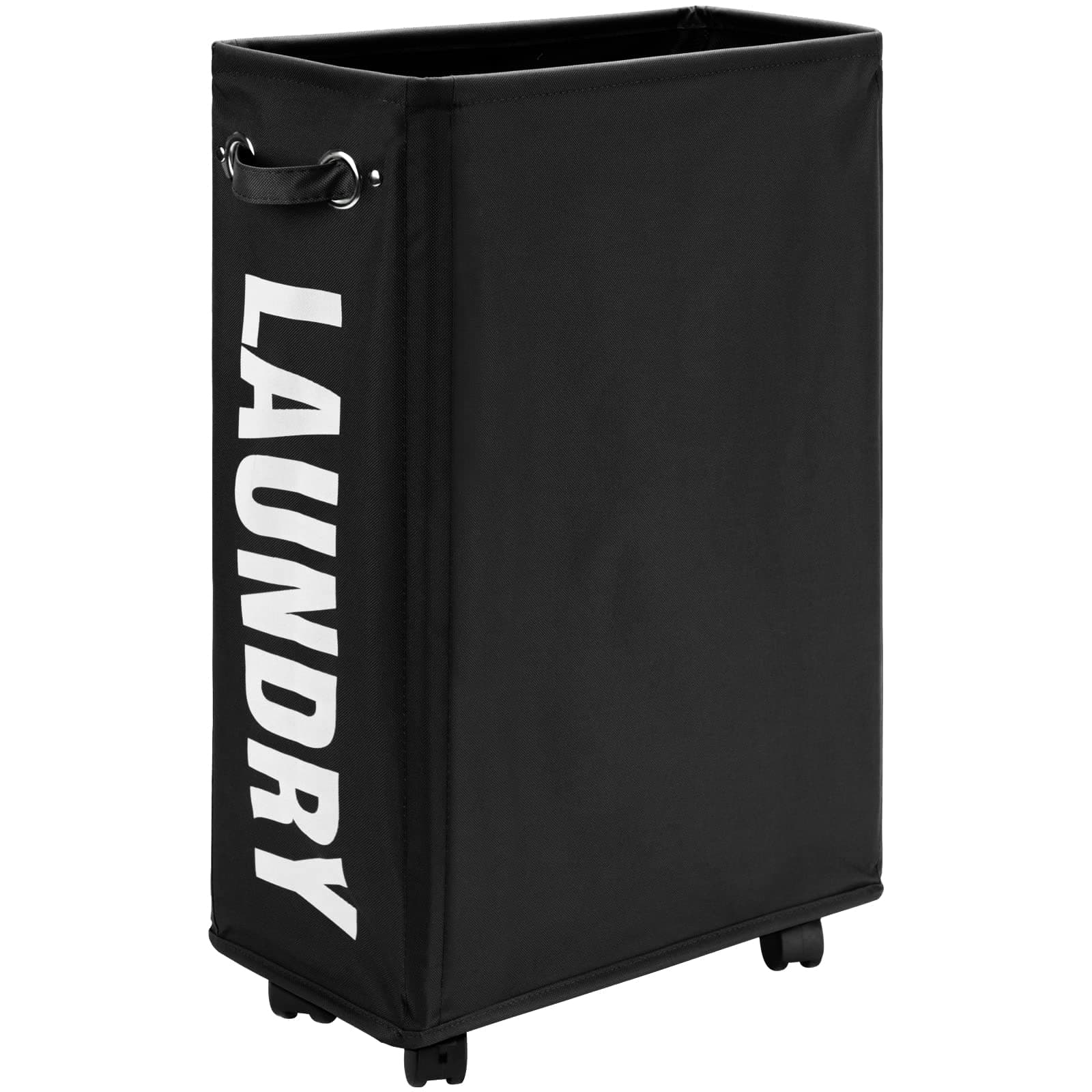 DOKEHOM 25-Inch Slim Collapsible Laundry Basket on Wheels (Black)