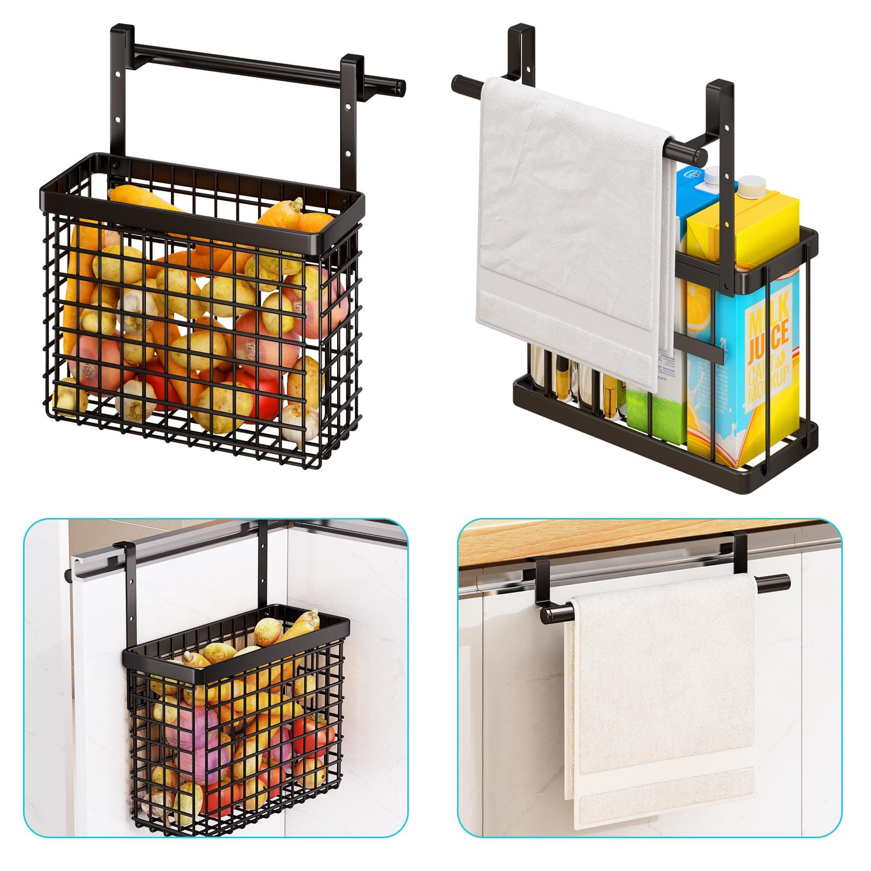 Hanging Cabinet Door Organizer, 2 Pack Kitchen Storage for Pantry and Bathroom