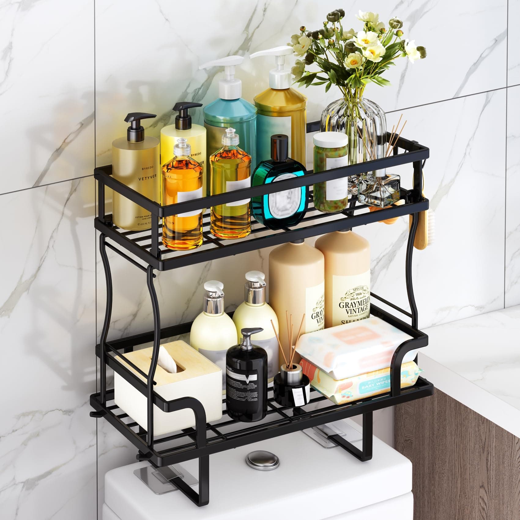 Drill-Free Kitstorack Over-The-Toilet 2-Tier Bathroom Storage Organizer