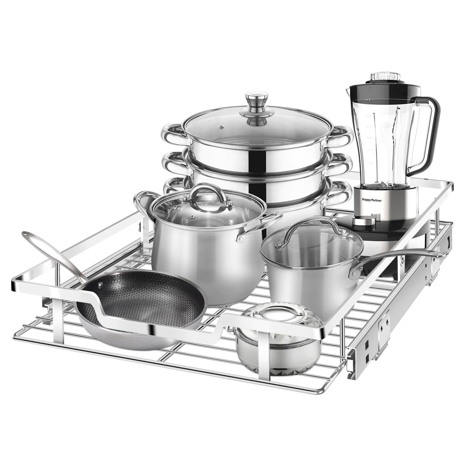 16" W x 22" D Chrome Slide Out Cabinet Organizer, Heavy Duty Pantry Shelves