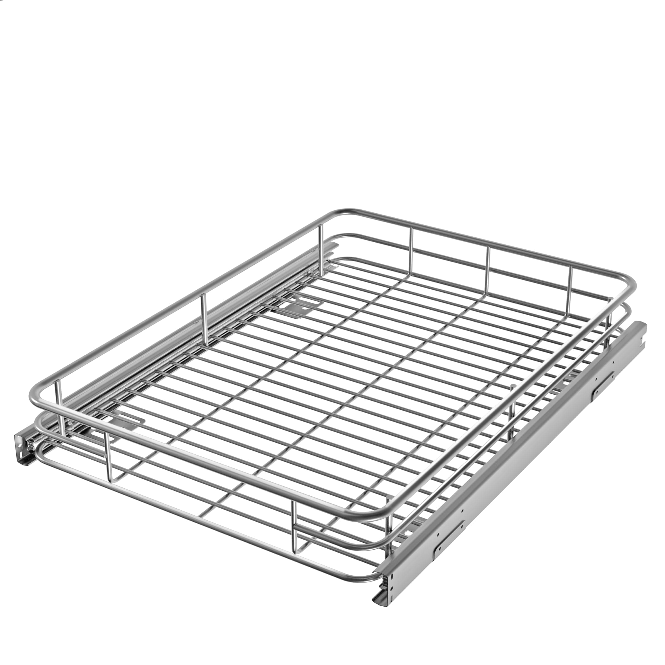 Premium Heavy-Duty Metal Slide Out Shelves for Kitchen Cabinets (17" W x 21" D) Anti-Rust Chrome Finish