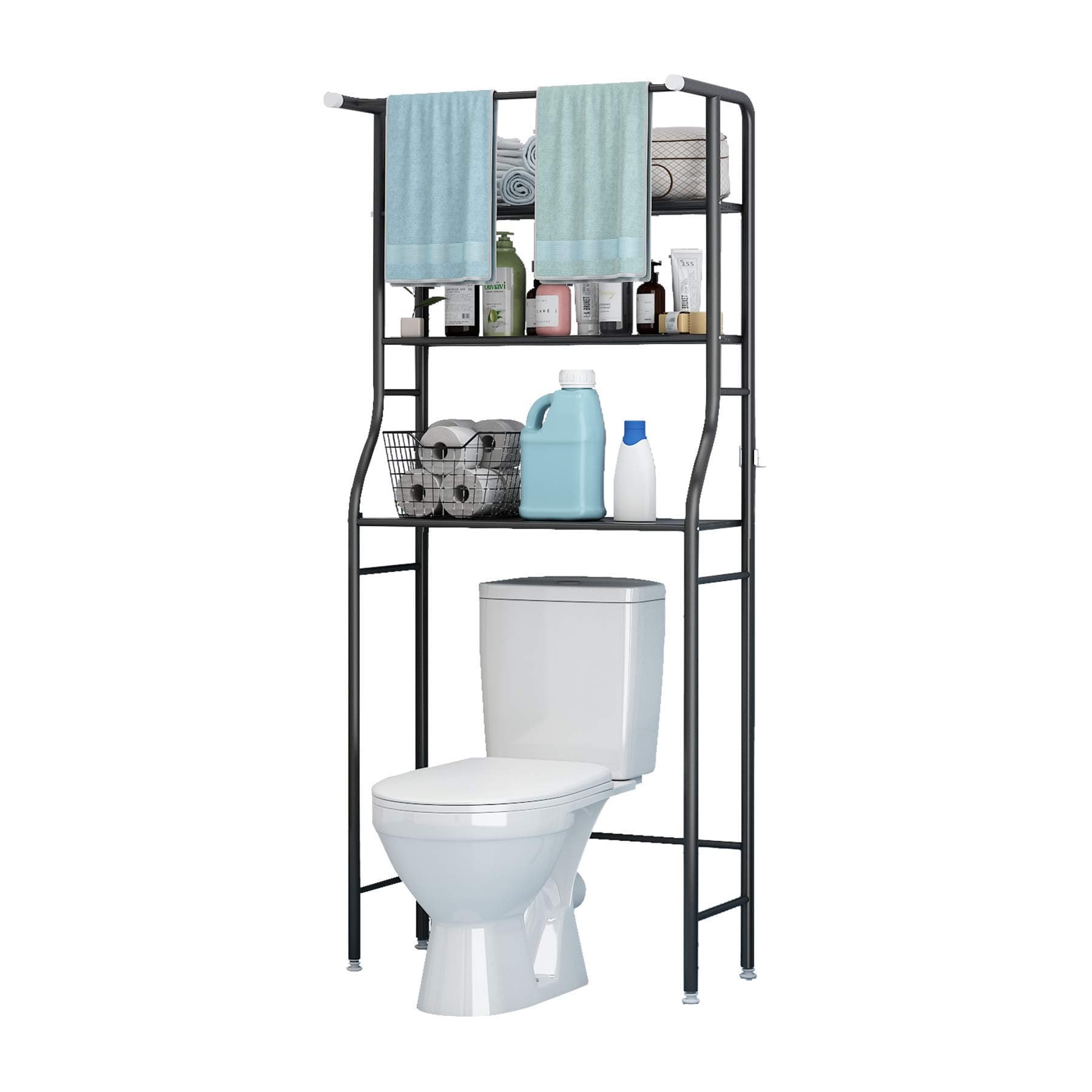 UDEAR 3-Shelf Over-The-Toilet Rack, Black: Corner Storage Space Saver