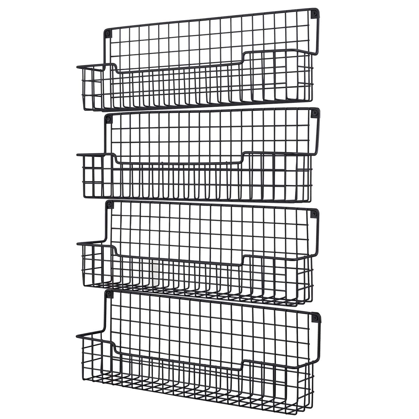 Wall-Mounted Spice Rack Set of 4 - Space-Saving Organizer for Kitchen Cabinets and Pantry Doors, Black
