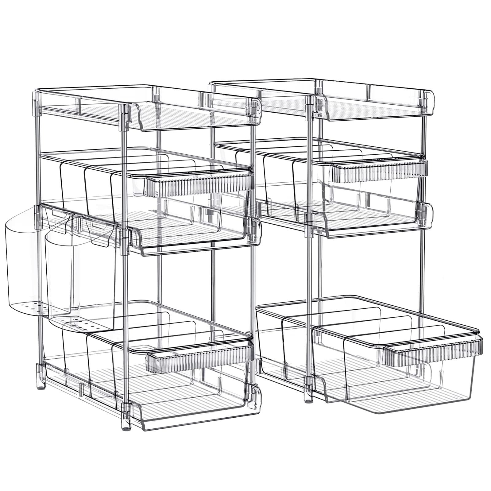 3-Tier Pull-Out Bathroom Organizer with 6 Dividers & 2 Cups