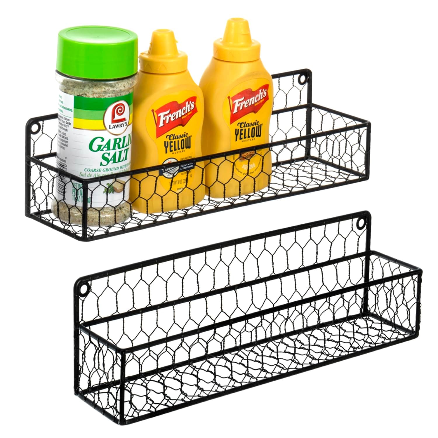 MyGift 12-Inch Black Chicken Wire Wall Mount Spice Rack, Set of 2