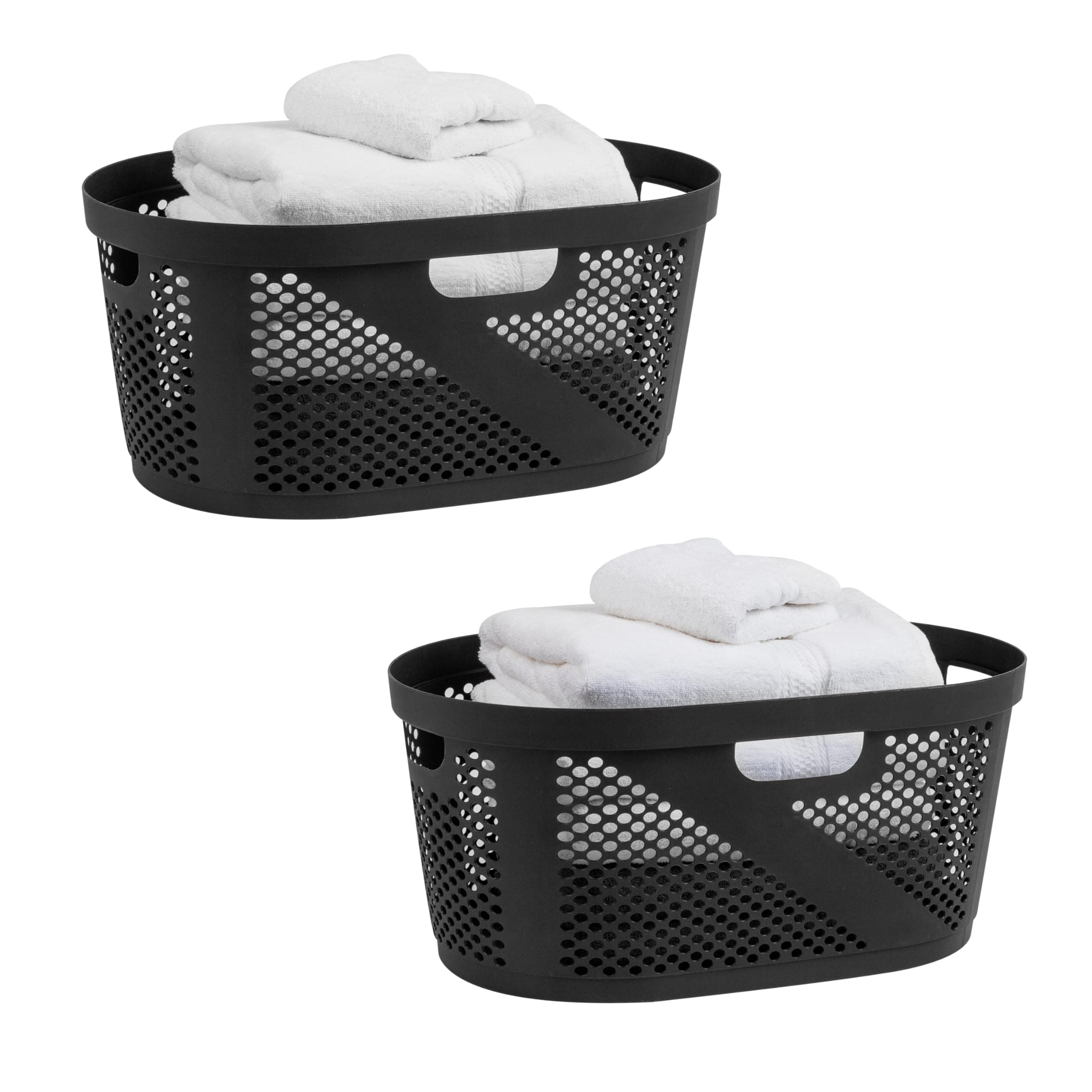 Mind Reader 40L Black Ventilated Laundry Basket, Set of 2