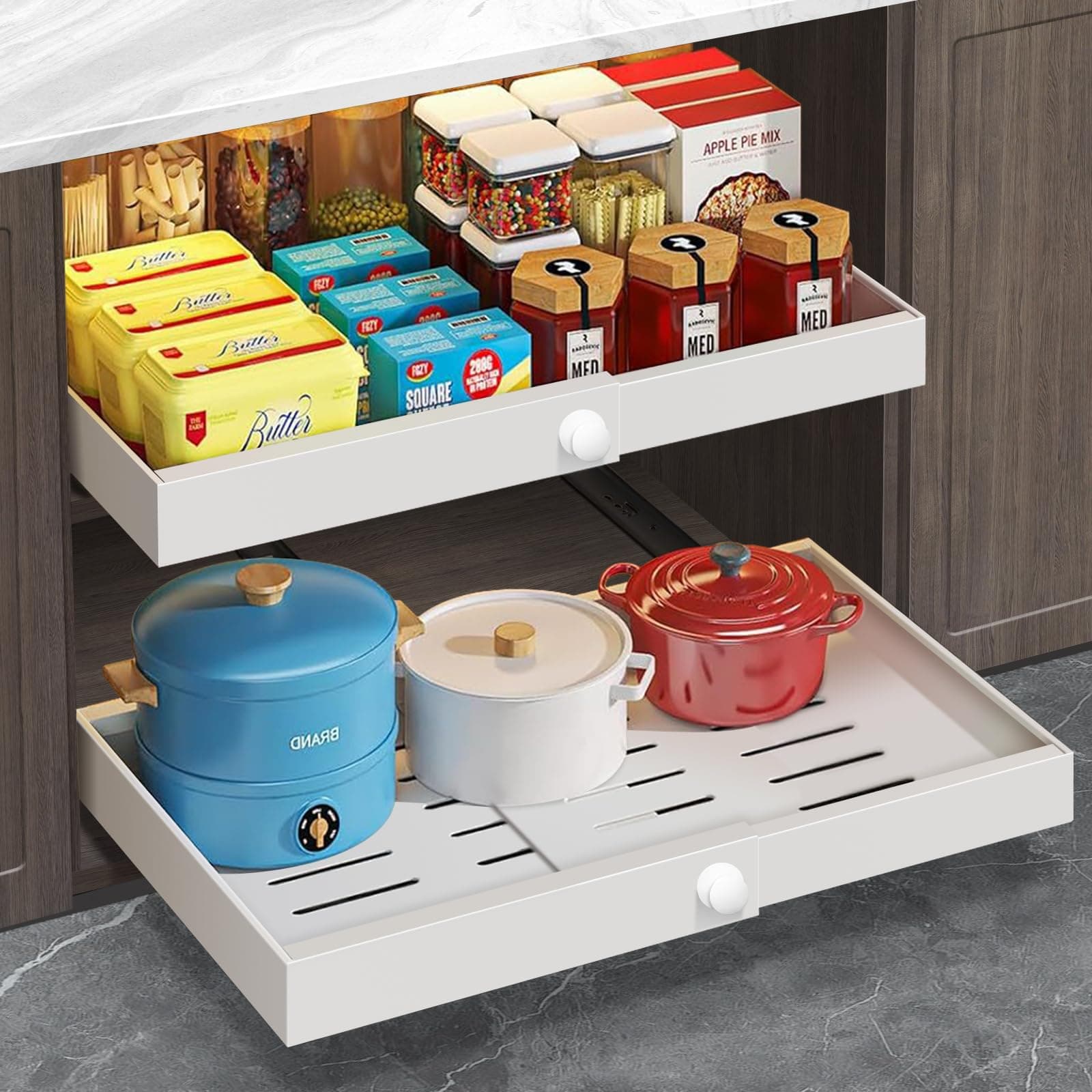 Expandable Cabinet Organizer with Adhesive Nano Film - White