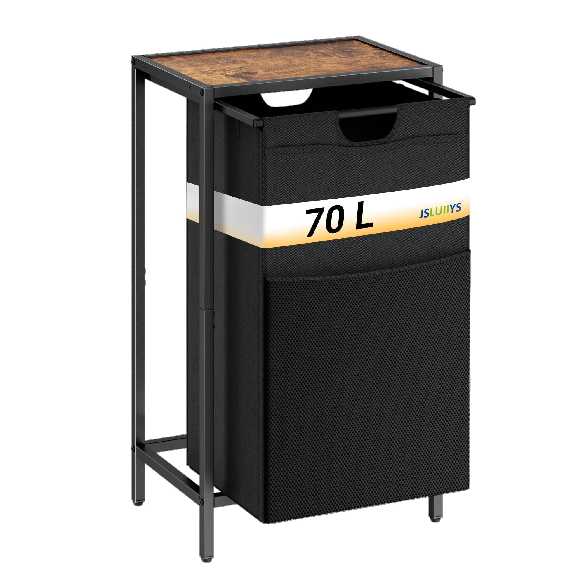 Rustic Brown & Black Laundry Hamper with Shelf & Pull-Out Bag