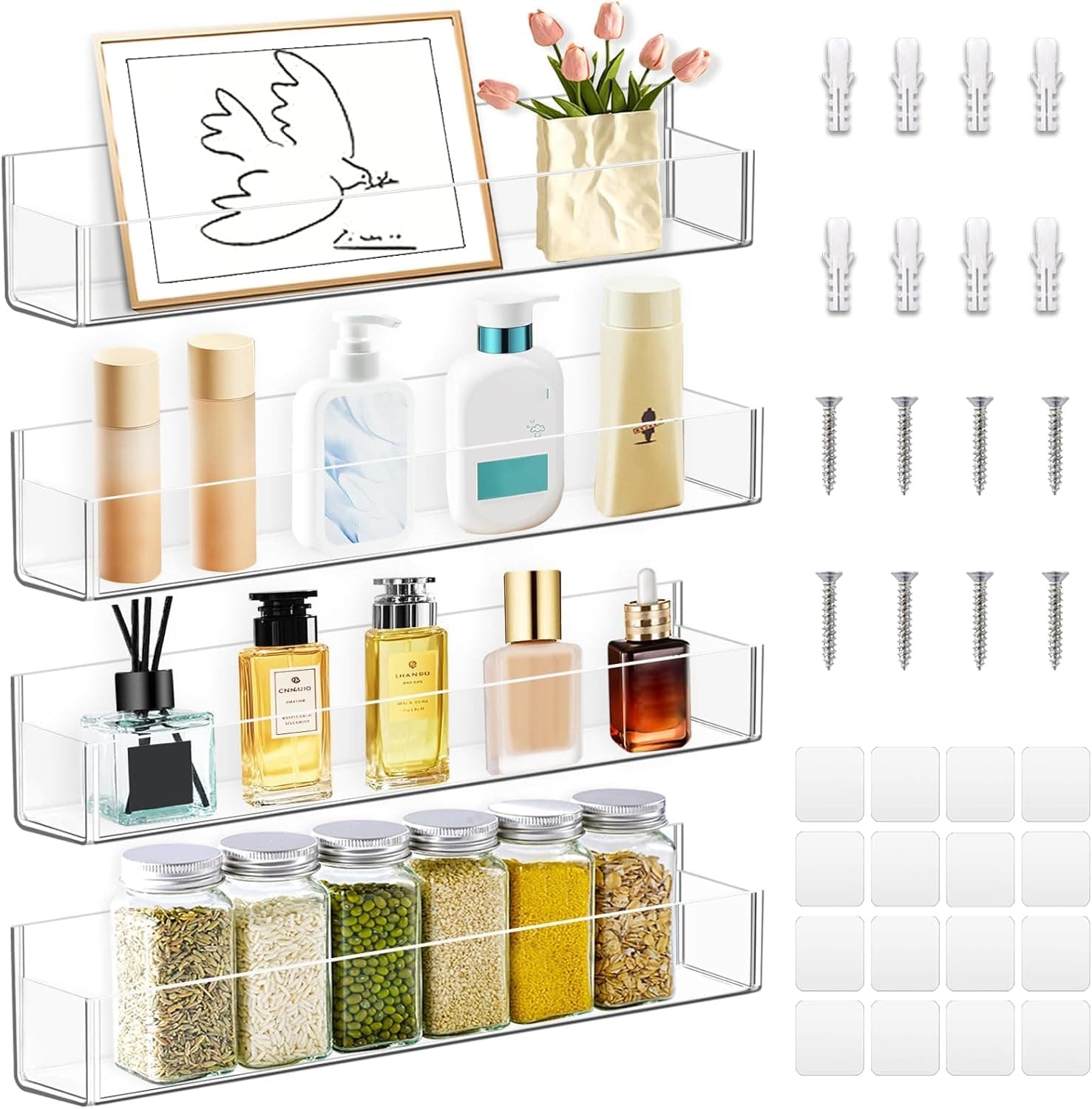 Acrylic Spice Rack Wall Mount for Kitchen and Bedroom