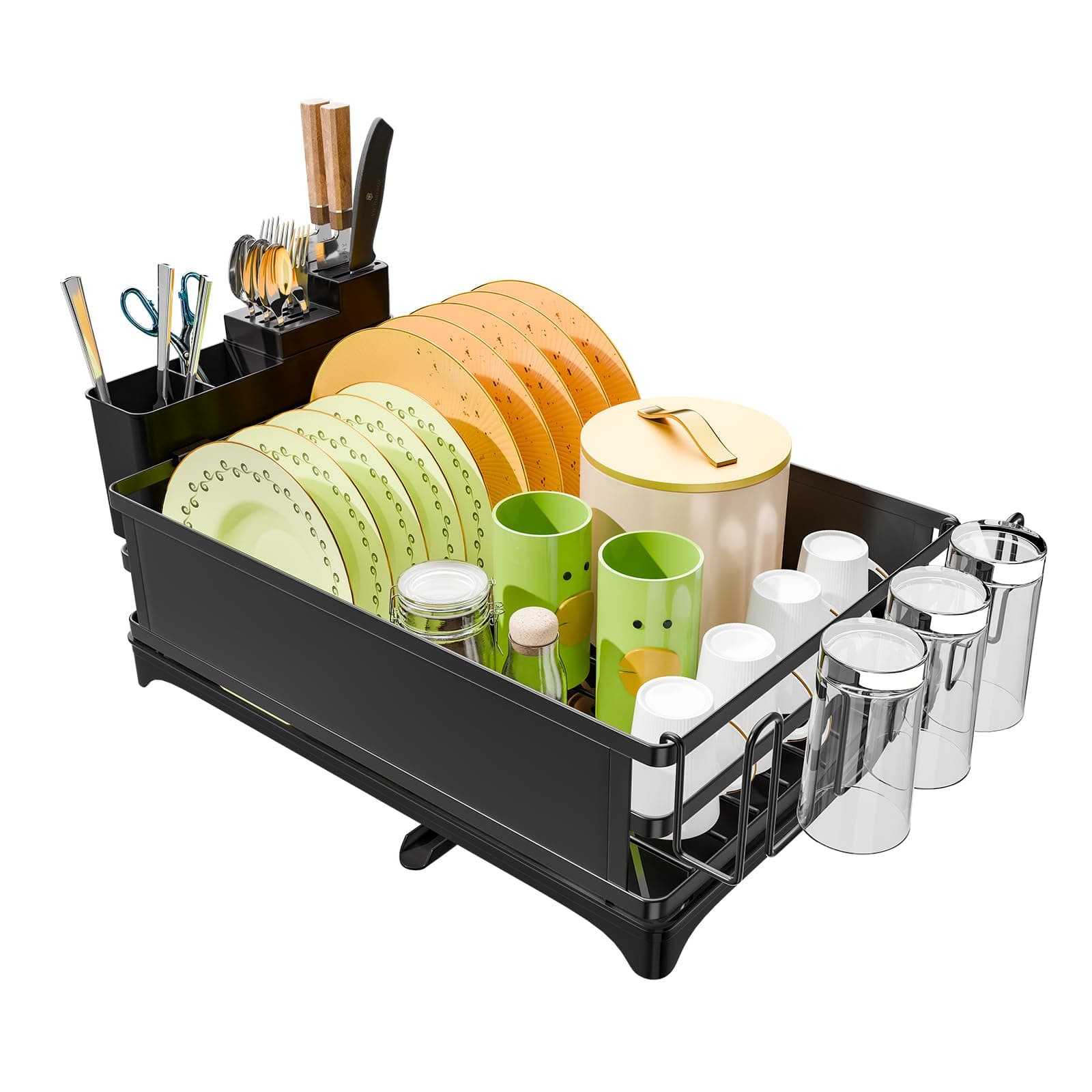 Trending Steel Dish Drying Rack, Large Capacity with Cutlery Holder, Black