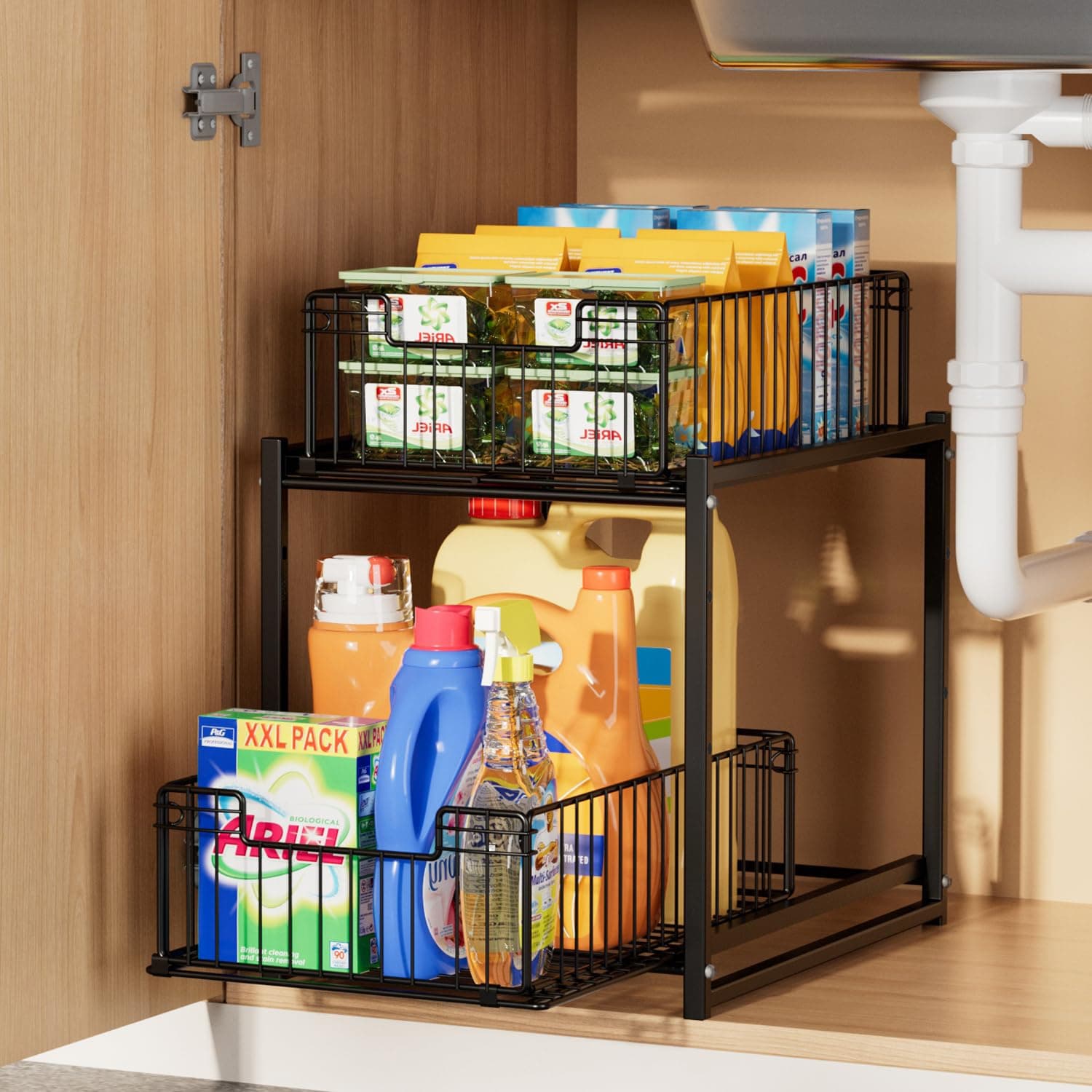 2-Tier Pull Out Kitchen Bathroom Organizer, Under Sink Storage Shelves (1 Pack)