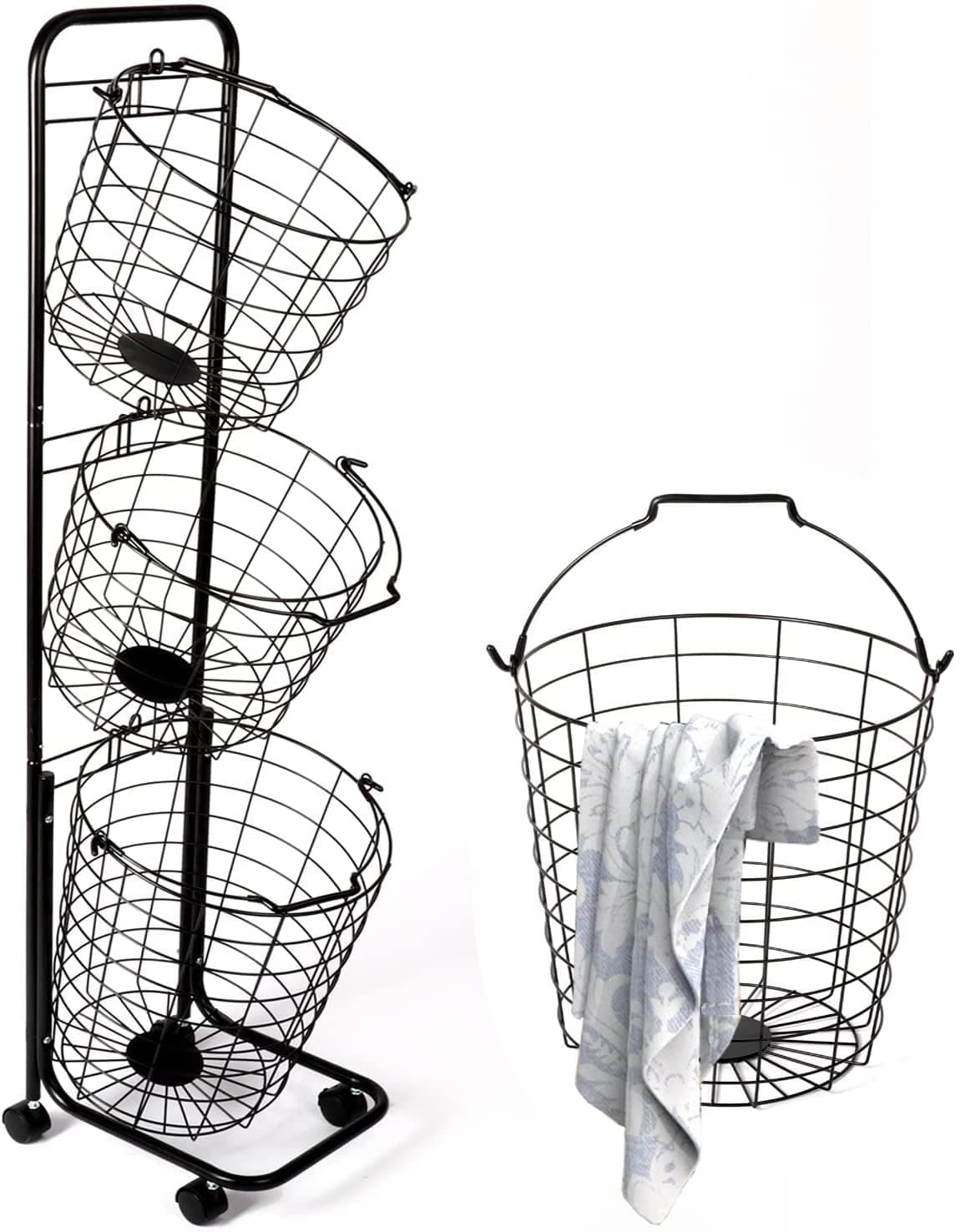 3-Tier UYOYOUS Laundry Basket on Wheels - Large Clothing Storage
