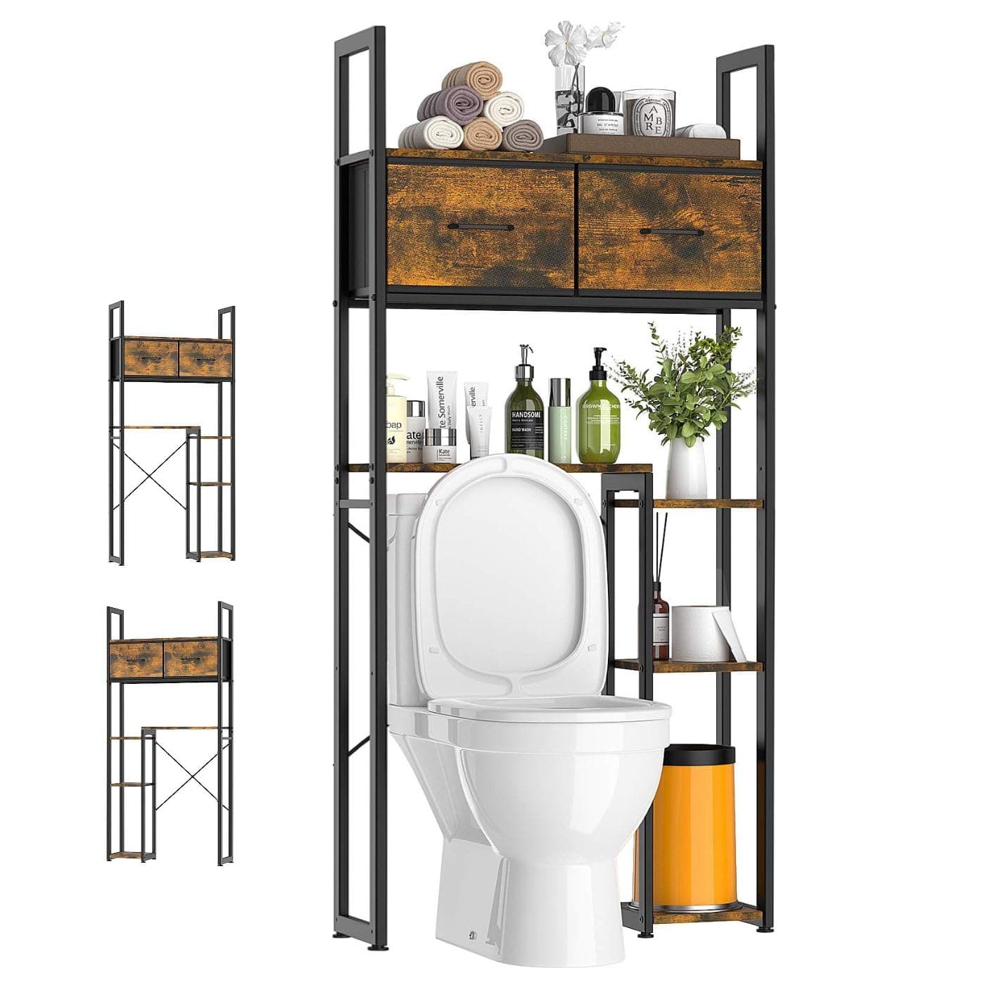 Luxspire 5-Tier Over Toilet Organizer, Brown + Black