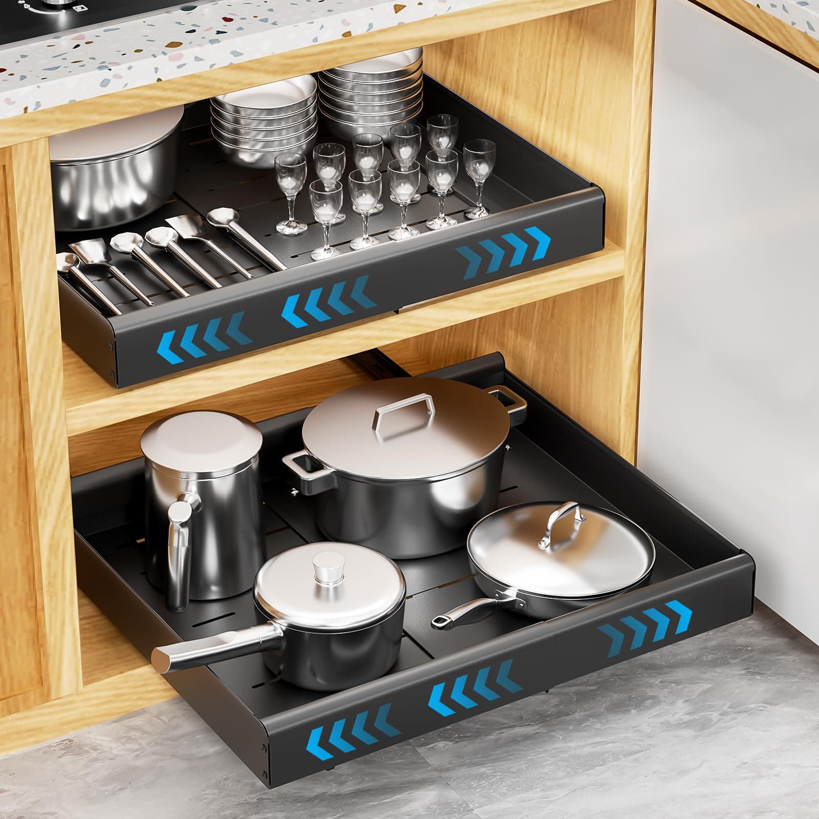 12.4" to 19.3" Adjustable Slide-Out Drawer Organizer for Kitchen Cabinets