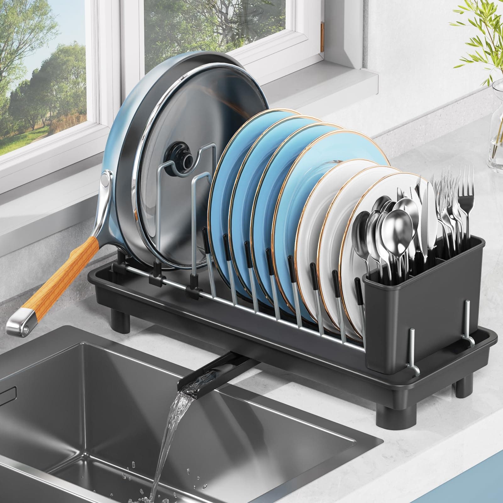 Stainless Steel Small Dish Drying Rack with Cutlery Holder