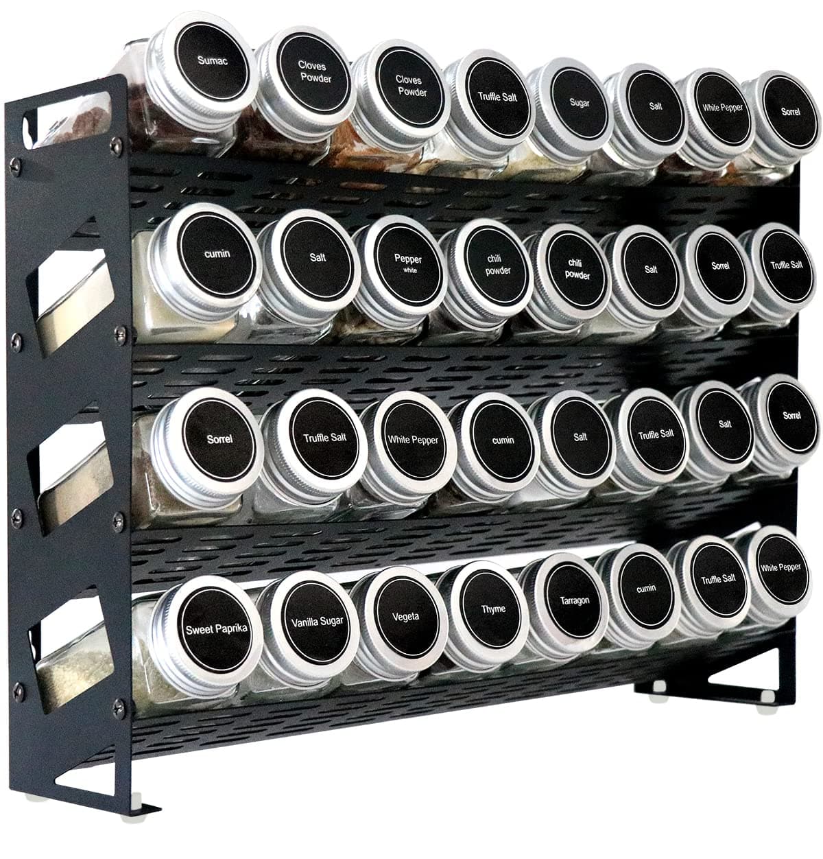 4-Tier Matte Black Spice Rack for Kitchen Cabinet or Wall
