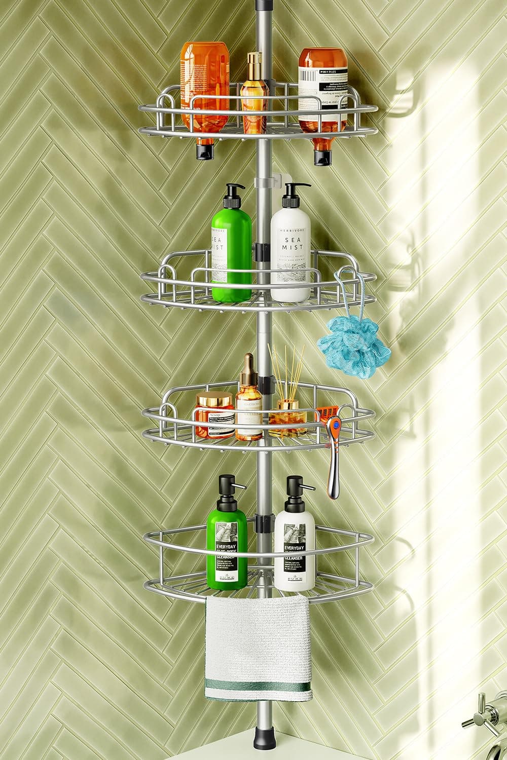 Hamitor Corner Shower Caddy: 4-Tier Rust-ResistantAdjustable Shelves - Silver Grey