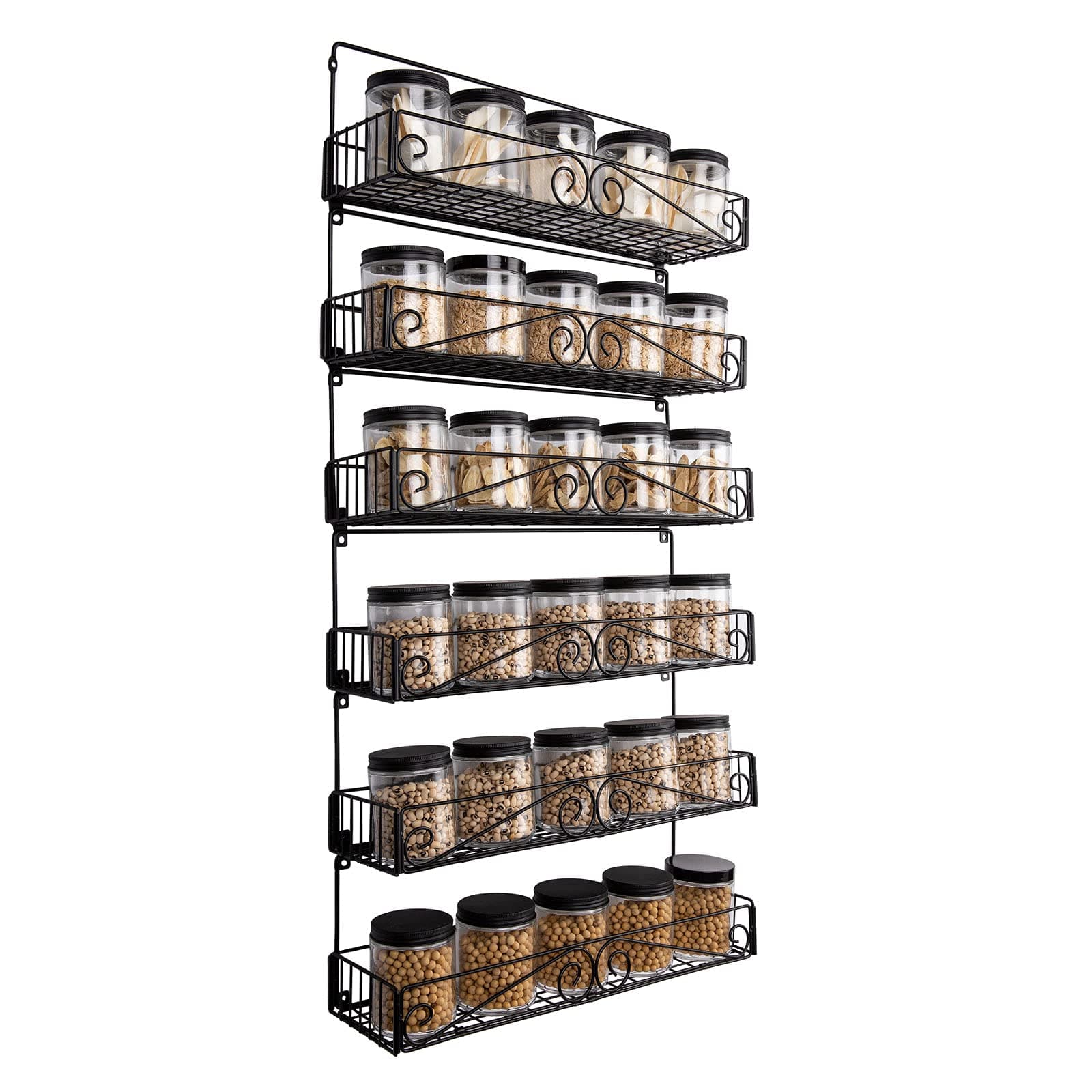 SWOMMOLY Large Capacity Wall Mount Spice Rack, 6 Pack Black