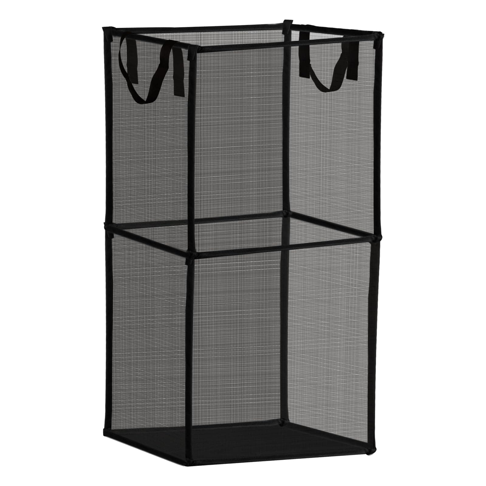 Large Collapsible Laundry Hamper, Black Mesh Basket for Bathrooms, Bedrooms, and Travel
