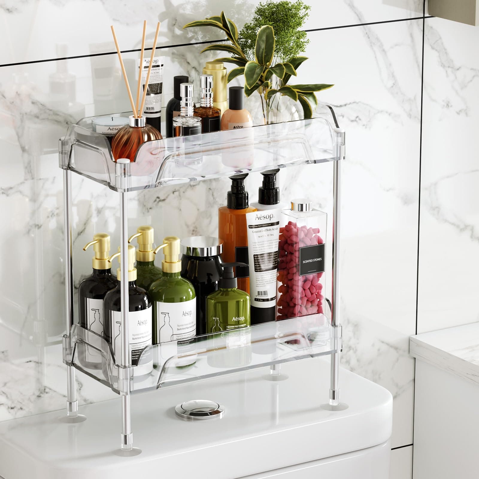 Over Toilet 2-Tier Acrylic Bathroom Organizer - No Drill Installation for Space Saving