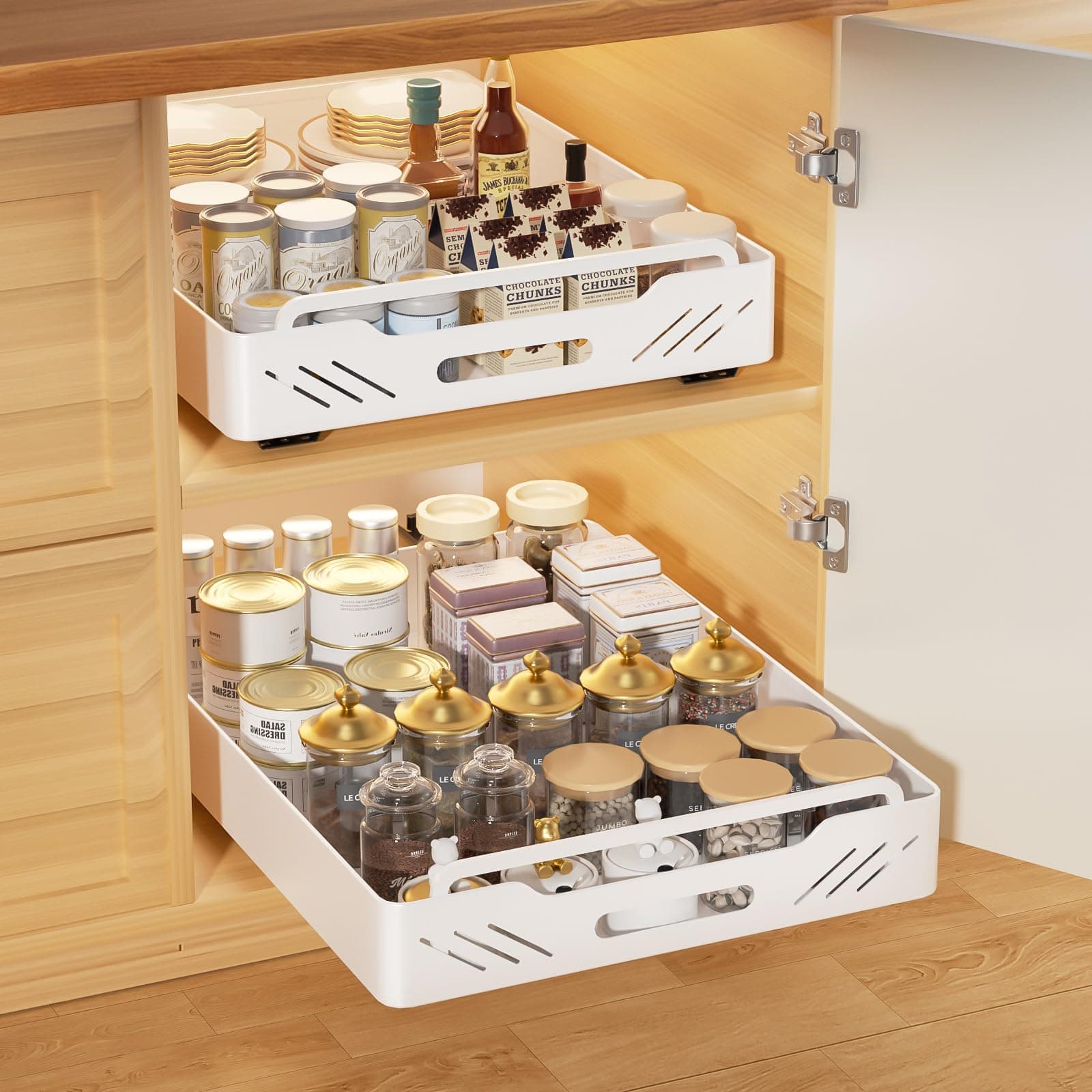 Heavy Duty Slide Out Pantry Shelves with Adhesive Nano Film, 12.32" x 16.97" x 2.76" Kitchen & Living Room Organizer