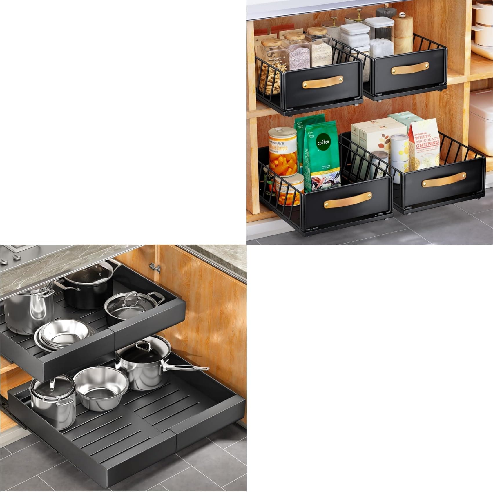 1PC Pull out Cabinet Organizer Bundle with Adhesive Nano Film + 1PC Expandable Pull out Cabinet Organizer