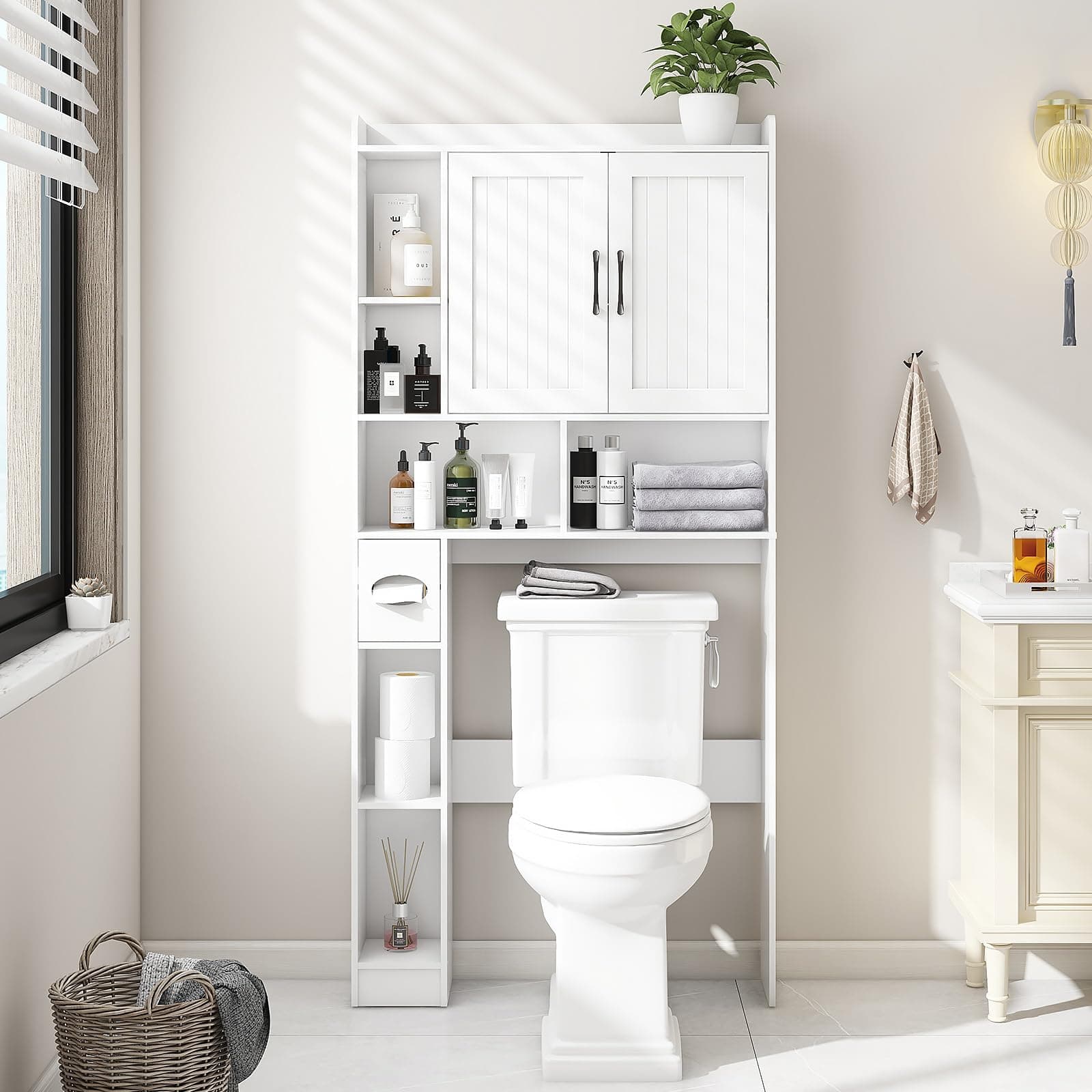 Bathroom Space-Saving Toilet Cabinet with Barn Door