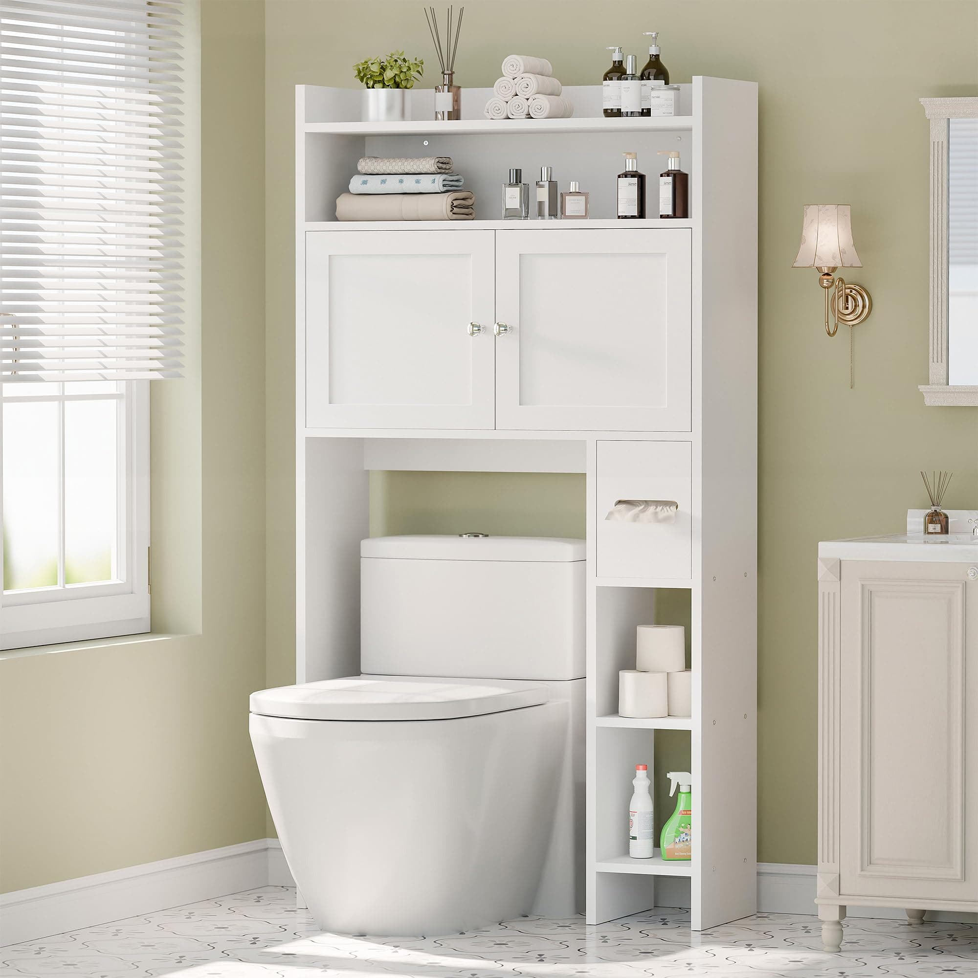 MU Over-Toilet Storage Cabinet with Doors, 32" White Bathroom Organizer